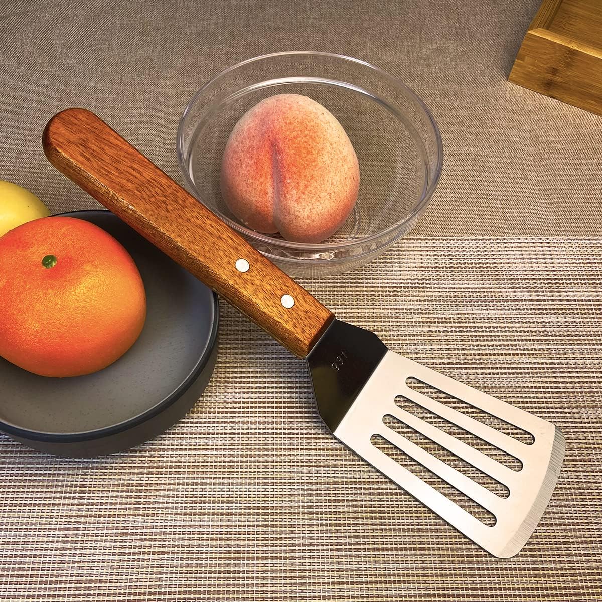2Pcs Metal Spatulas Set, Metal Spatula for Cast Iron Skillet, Cooking Utensils Fish Egg Grill Spatula Stainless Steel Slotted Spatula, Wok Flat Top Small Metal Spatula Turner with Wood Handle - Image 5