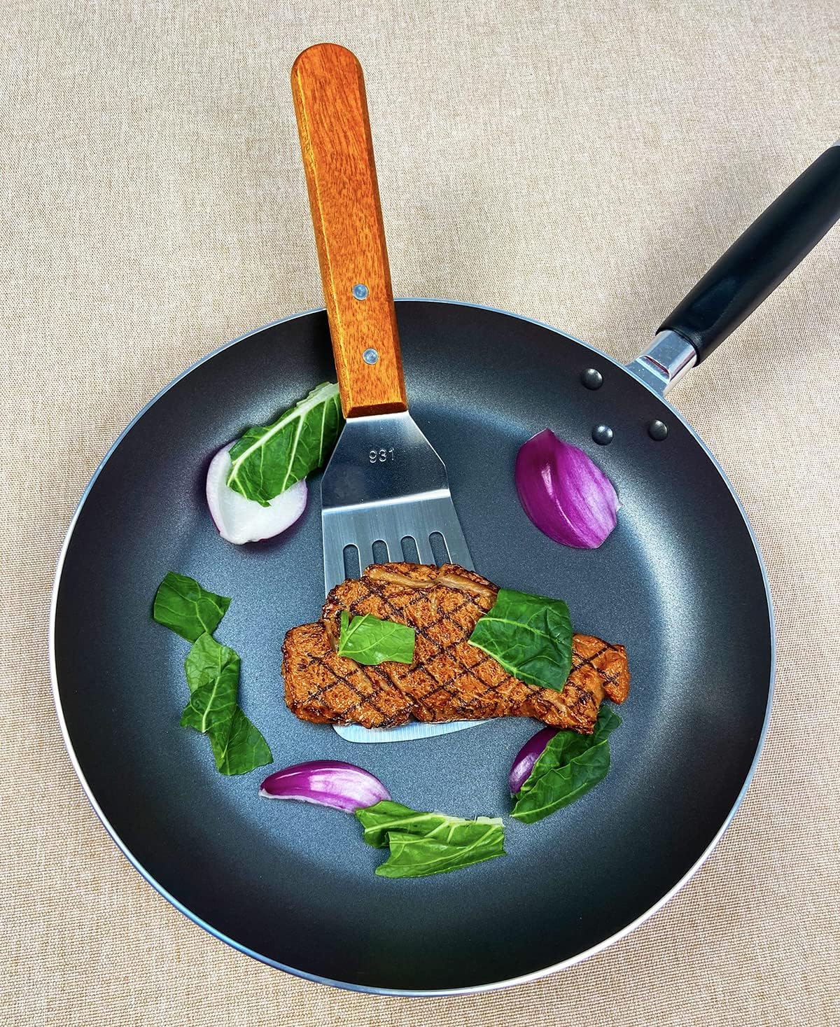 2Pcs Metal Spatulas Set, Metal Spatula for Cast Iron Skillet, Cooking Utensils Fish Egg Grill Spatula Stainless Steel Slotted Spatula, Wok Flat Top Small Metal Spatula Turner with Wood Handle - Image 7