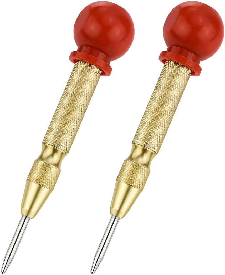 2 Pack Automatic Center Punch, 5 Inch Crushing Hand Tool Spring Punch with Cushion Cap, Metal Impact Center Hole Punch for Metal Wood Glass Plastic(Gold) - Image 1