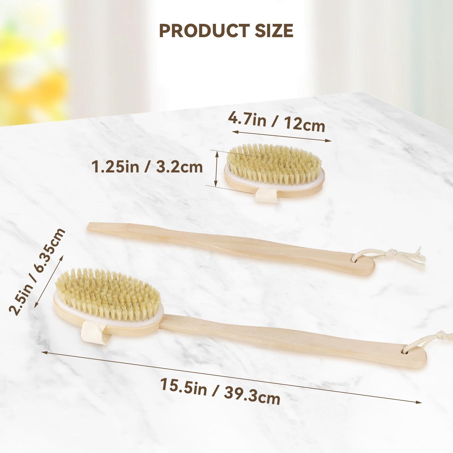 2 Pack Detachable Bath Bristle Brush, Wood Long Handle Dry Brushing Body Brush for Shower - Image 5