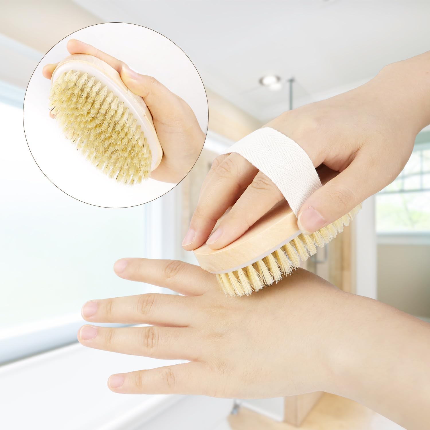 2 Pack Detachable Bath Bristle Brush, Wood Long Handle Dry Brushing Body Brush for Shower - Image 6