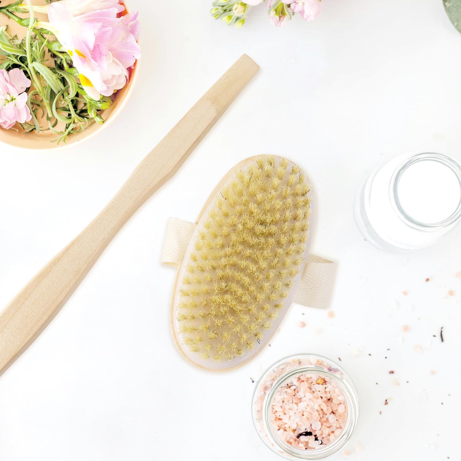 2 Pack Detachable Bath Bristle Brush, Wood Long Handle Dry Brushing Body Brush for Shower - Image 7