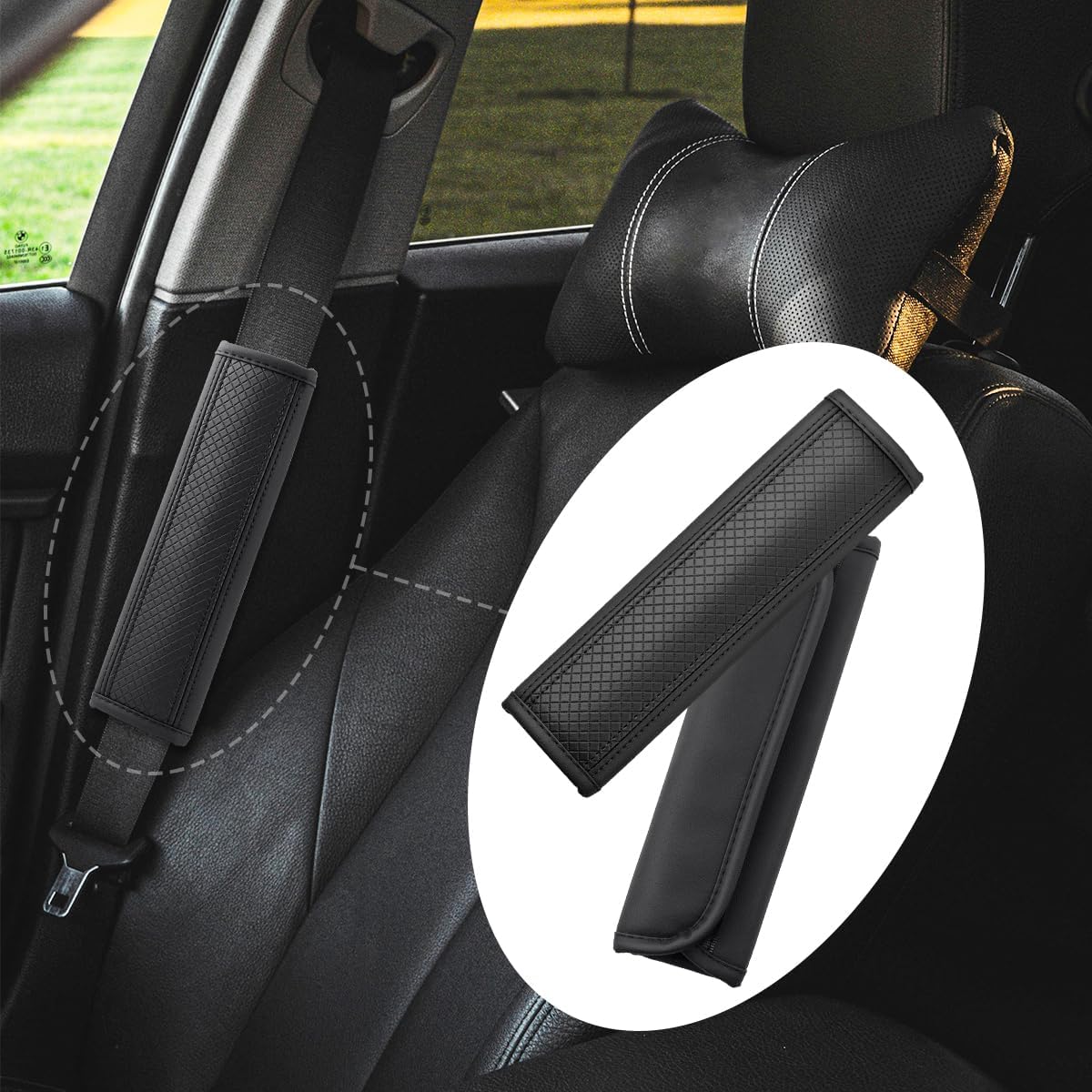 2-Pack Car Seat Belt Cover Pad Fiber Leather Seatbelt Shoulder Strap Covers Soft Comfort Skin-Friendly Universal Black Seatbelt Cover - Image 2