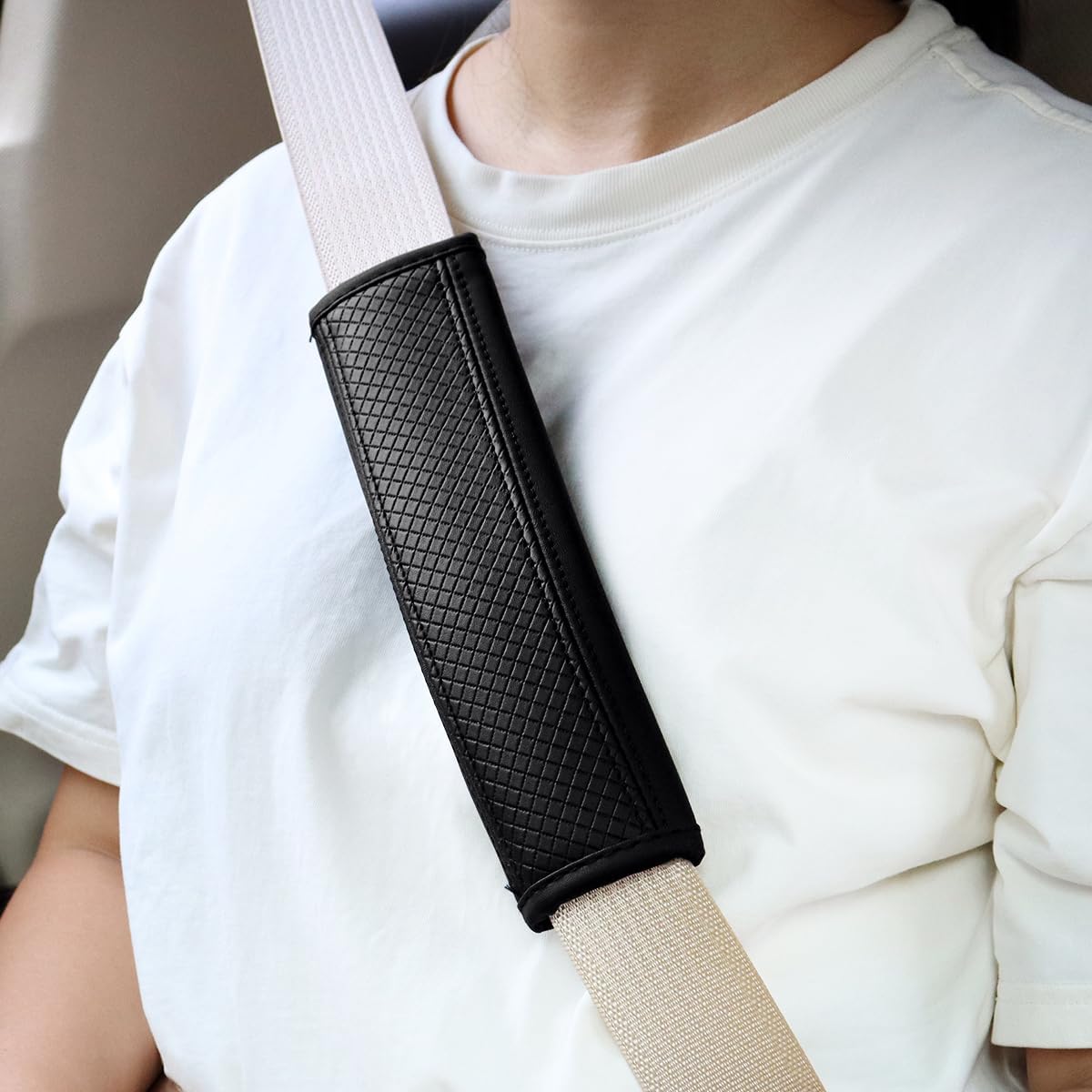 2-Pack Car Seat Belt Cover Pad Fiber Leather Seatbelt Shoulder Strap Covers Soft Comfort Skin-Friendly Universal Black Seatbelt Cover - Image 3