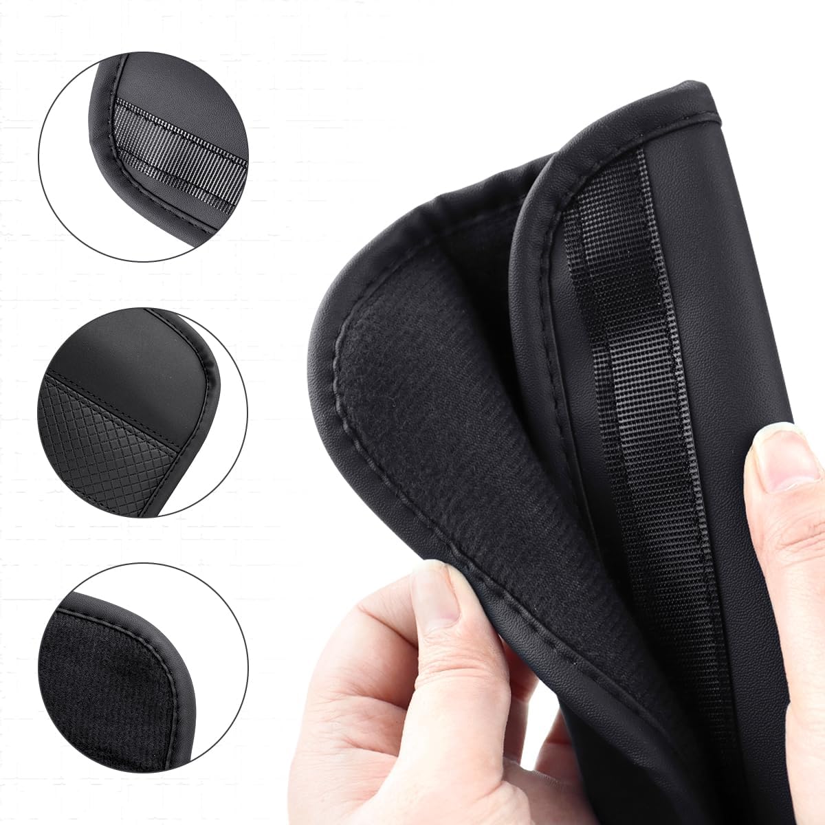 2-Pack Car Seat Belt Cover Pad Fiber Leather Seatbelt Shoulder Strap Covers Soft Comfort Skin-Friendly Universal Black Seatbelt Cover - Image 5