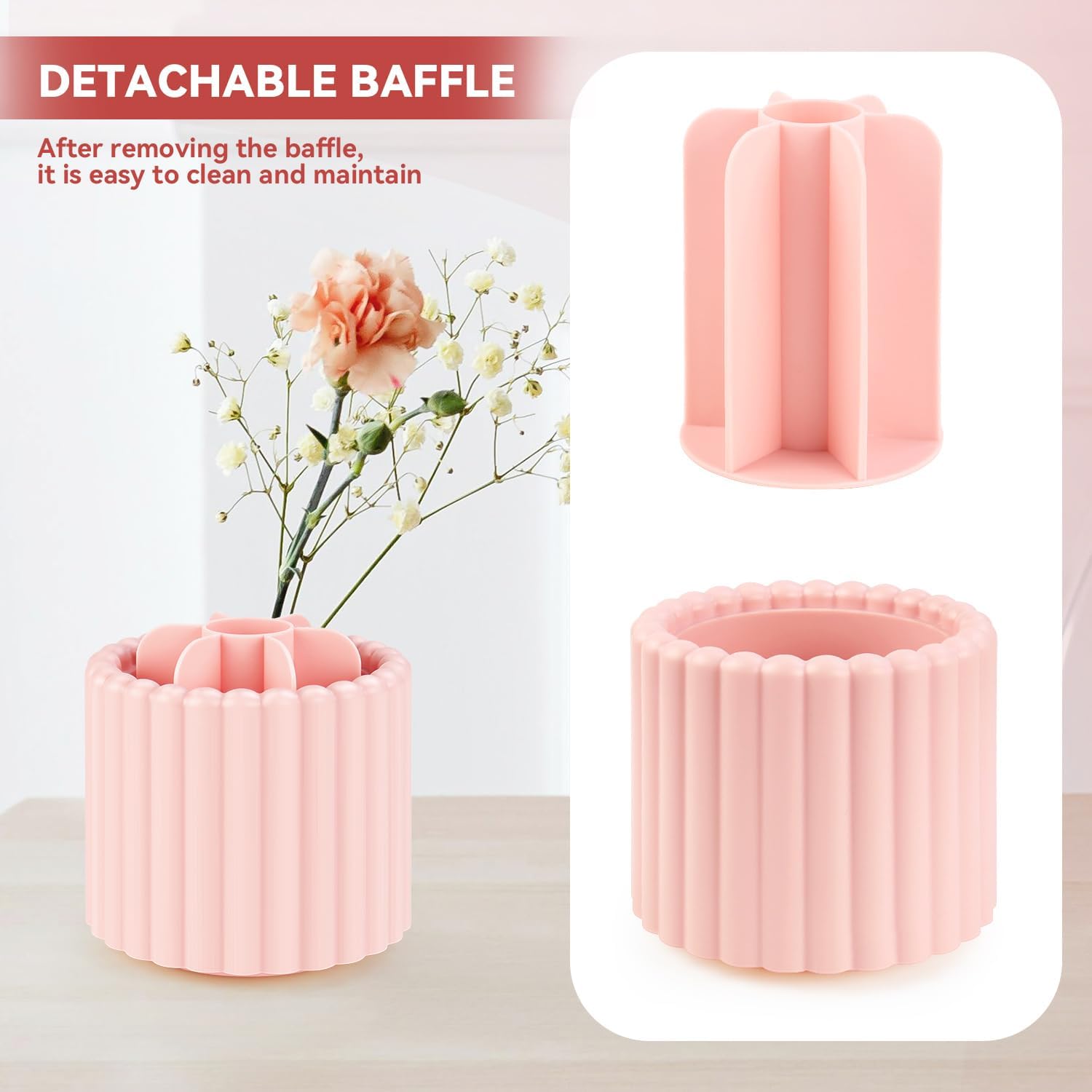 1 Pack 360° Rotating Makeup Brush Organizer, 7 Slot Make up Brush Holder for Vanity, Dresser, Desk (Pink) - Image 7
