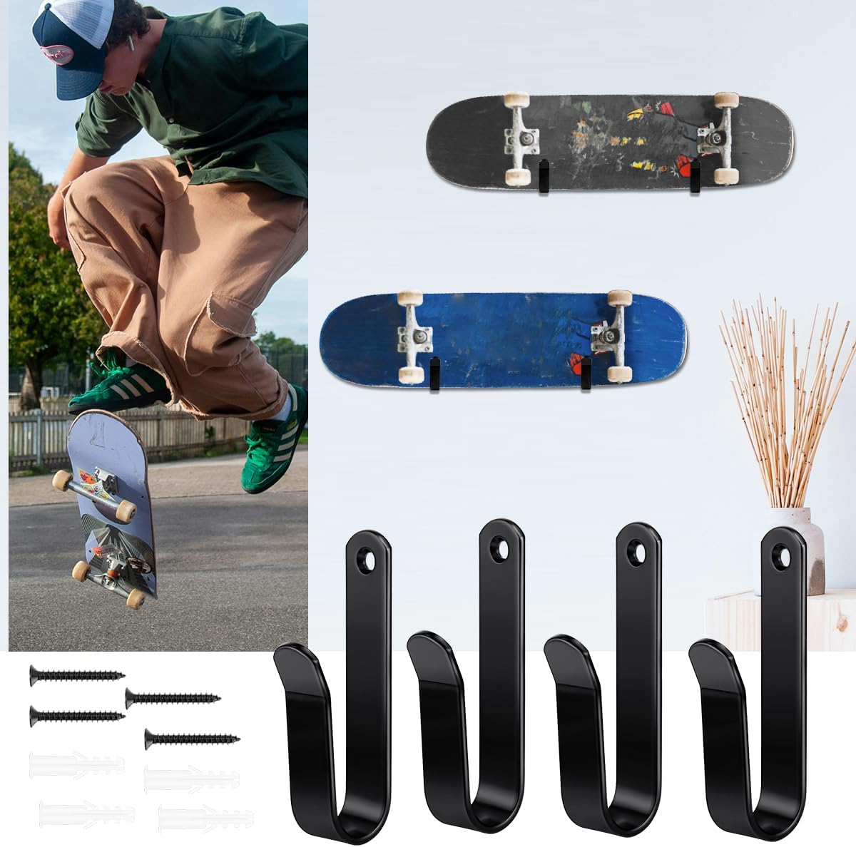 Snowboard Wall Mount Clips, Horizontal Snowboard Rack Display Stand, Snowboard Wall Mount Clips for Surfboards Skateboards Skis Home Garage - Image 2