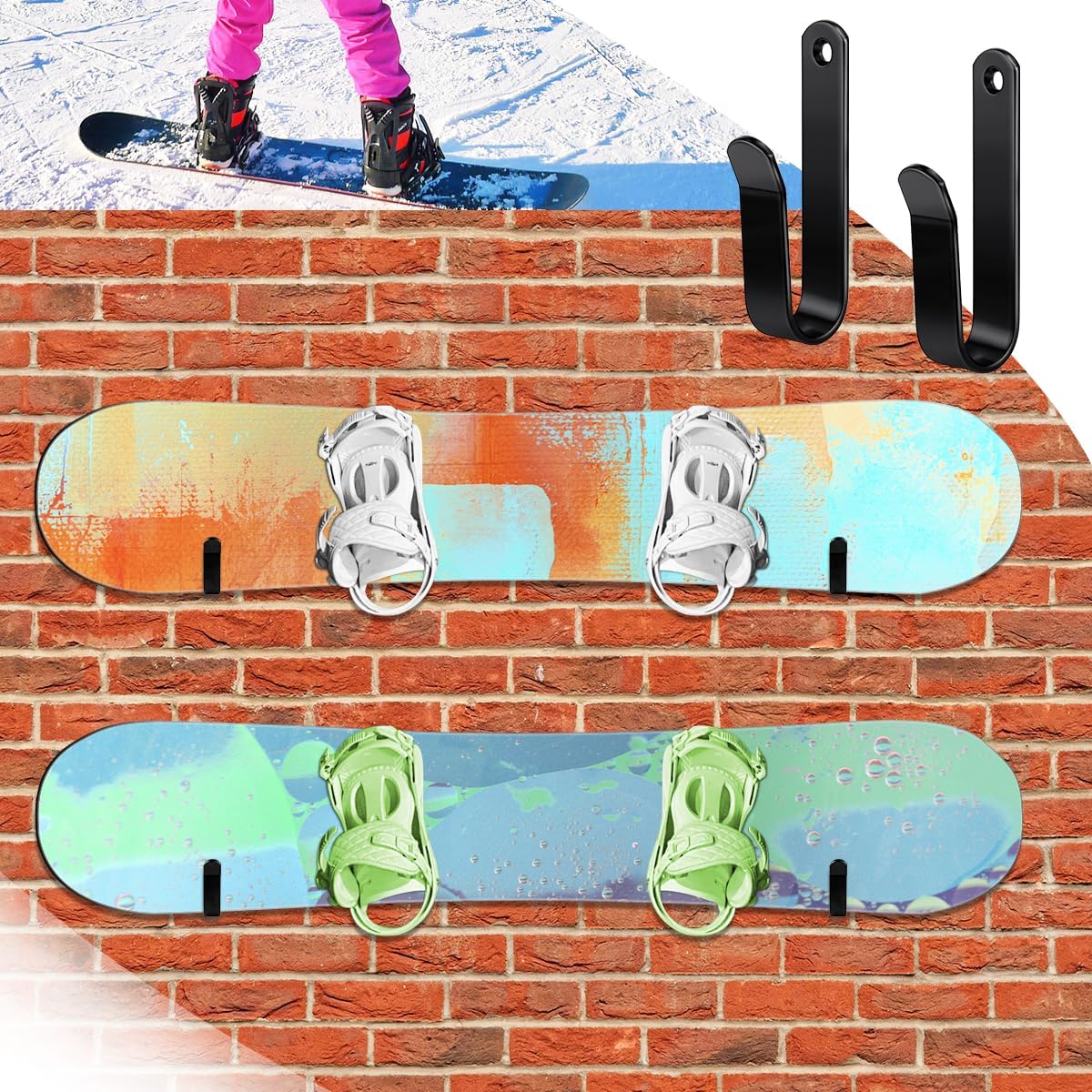 Snowboard Wall Mount Clips, Horizontal Snowboard Rack Display Stand, Snowboard Wall Mount Clips for Surfboards Skateboards Skis Home Garage - Image 4