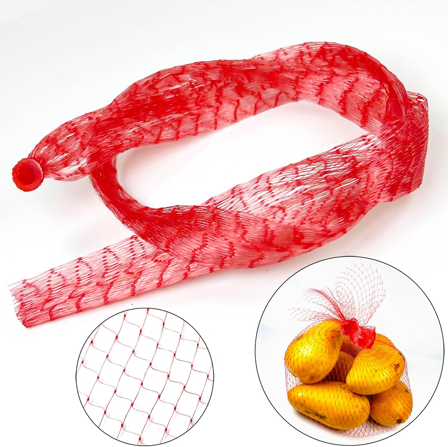 100Pcs Reusable Mesh Produce Bags Nylon Netting, 20 Inch Red Seafood Bag Onion Potato Garlic Storage Bag - Image 2