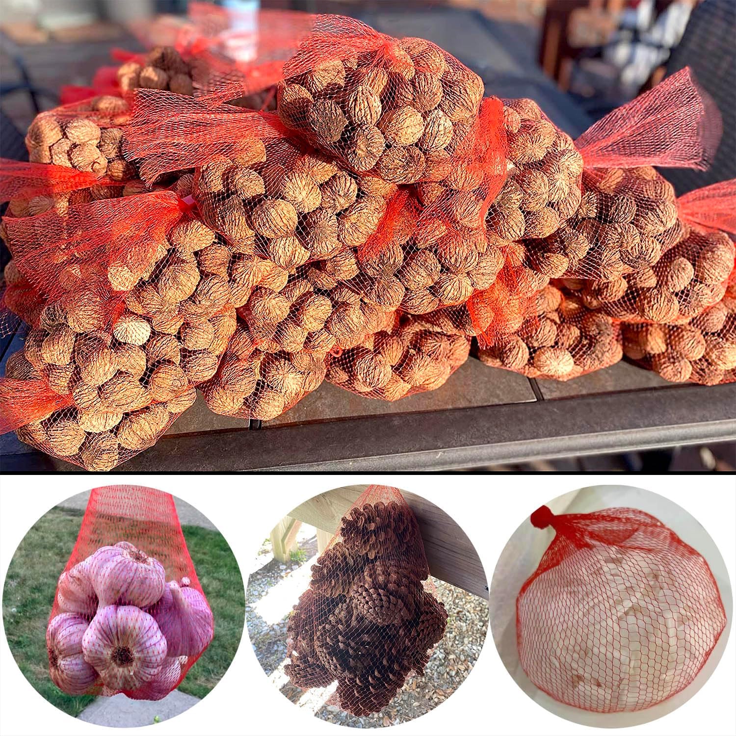 100Pcs Reusable Mesh Produce Bags Nylon Netting, 20 Inch Red Seafood Bag Onion Potato Garlic Storage Bag - Image 3