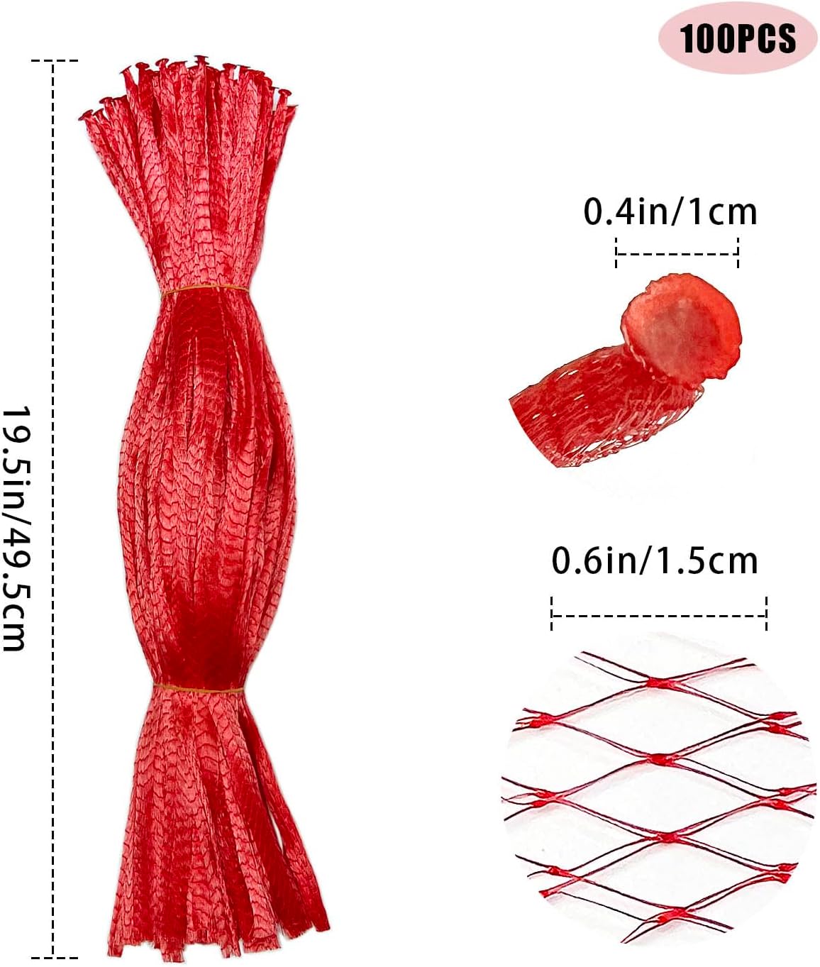 100Pcs Reusable Mesh Produce Bags Nylon Netting, 20 Inch Red Seafood Bag Onion Potato Garlic Storage Bag - Image 4
