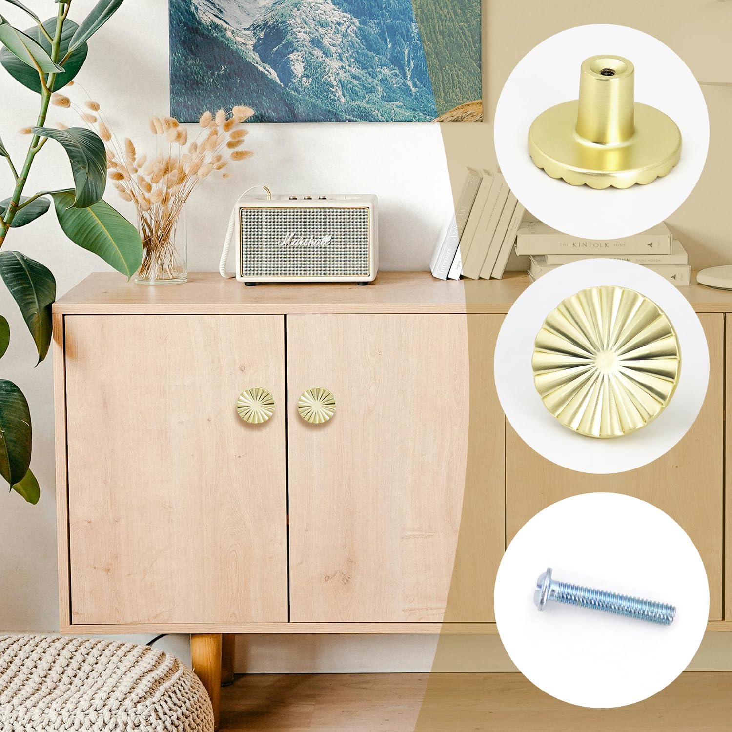 4 Pack Cabinet Knobs Zinc Alloy Solid Kitchen Cabinet Pulls Brushed Gold Drawer Knobs Dresser Cabinet Handles (37 mm) - Image 4