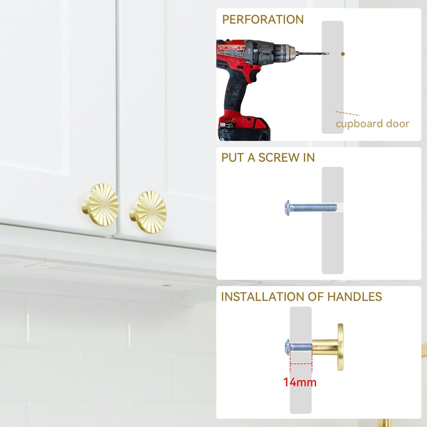 4 Pack Cabinet Knobs Zinc Alloy Solid Kitchen Cabinet Pulls Brushed Gold Drawer Knobs Dresser Cabinet Handles (37 mm) - Image 7