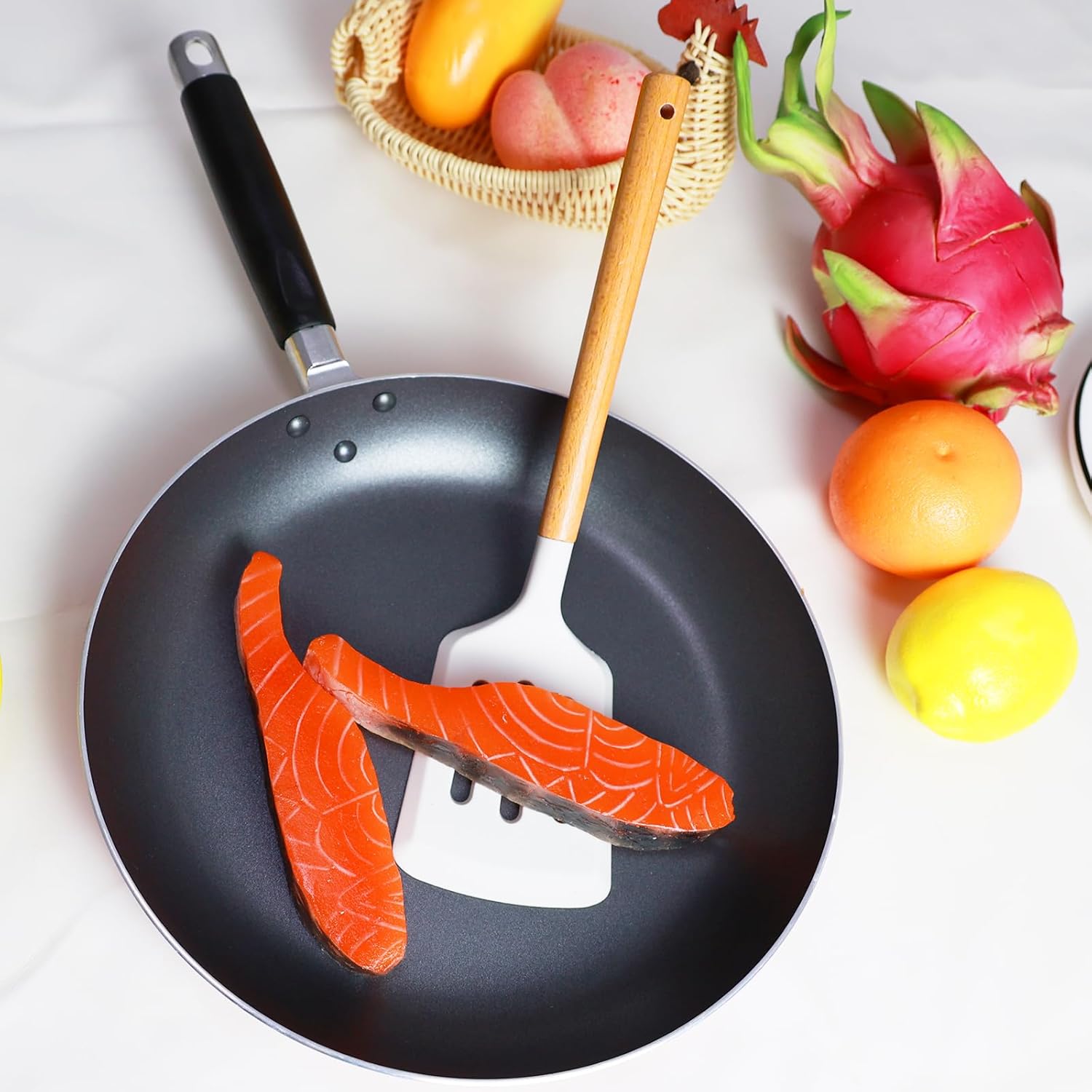 2Pcs Silicone Spatula Set Turner Heat Resistant for Nonstick Cookware Rubber Wok Turner with Wood Handle, Plastic Spatula Silicone for Cooking Use Kitchen Utensils Set White - Image 6