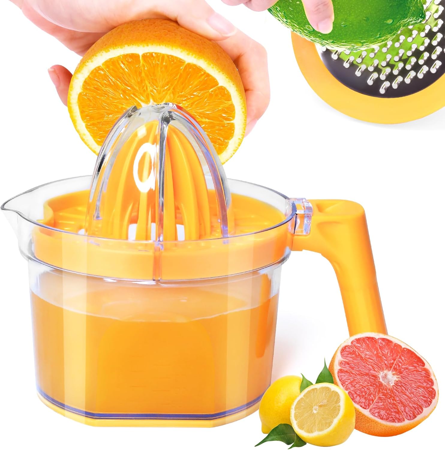 Lemon Squeezer 4-in-1 Lemon Hand Juicer -  Manual Orange Juicer Multifunctional Lemons Lime Squeezer, Citrus Juicers Press Fruit with Detachable Comfortable Handle, 16.9oz Capacity (ORANGE) - Image 1