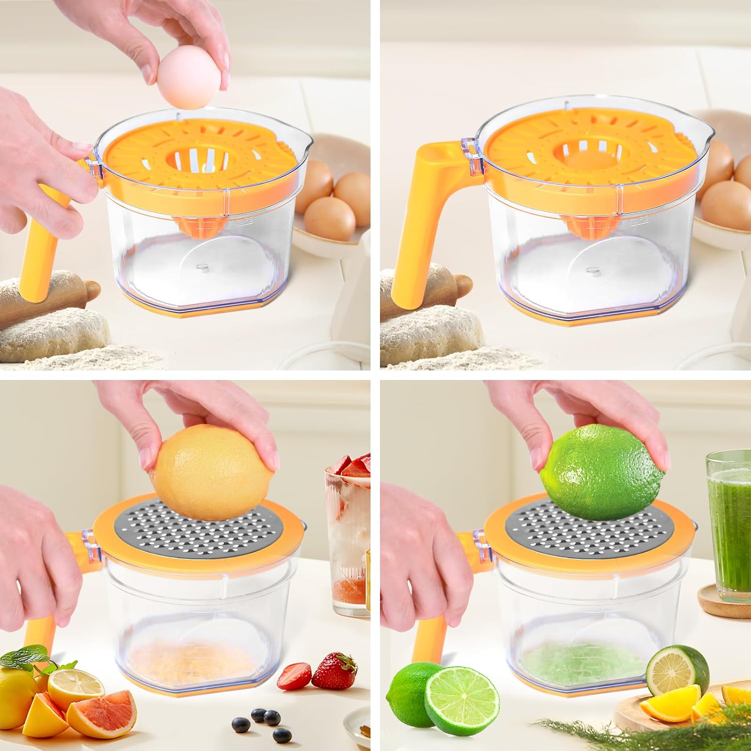 Lemon Squeezer 4-in-1 Lemon Hand Juicer -  Manual Orange Juicer Multifunctional Lemons Lime Squeezer, Citrus Juicers Press Fruit with Detachable Comfortable Handle, 16.9oz Capacity (ORANGE) - Image 5