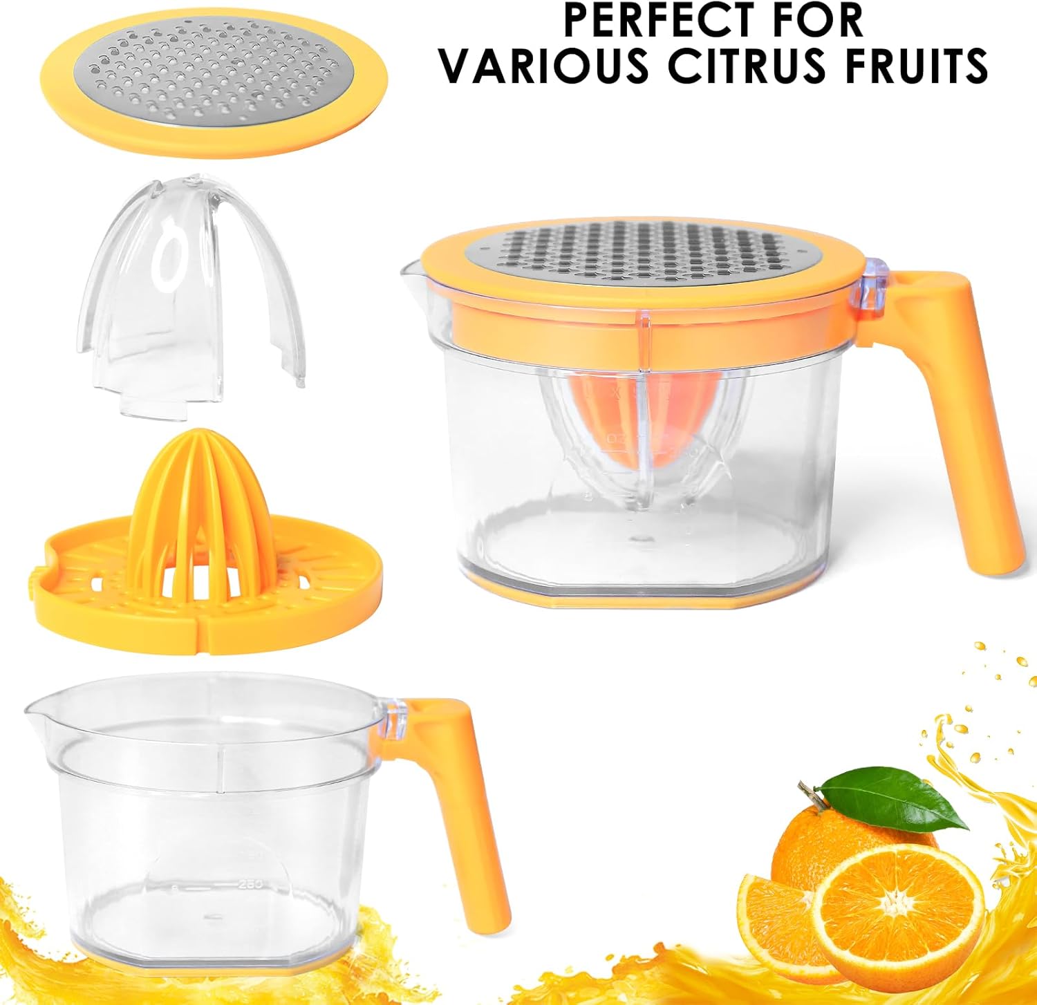 Lemon Squeezer 4-in-1 Lemon Hand Juicer -  Manual Orange Juicer Multifunctional Lemons Lime Squeezer, Citrus Juicers Press Fruit with Detachable Comfortable Handle, 16.9oz Capacity (ORANGE) - Image 7