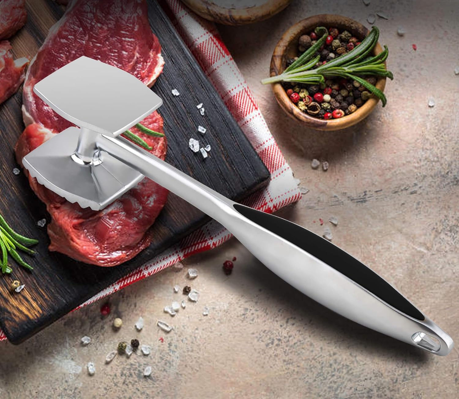 Meat Tenderizer Hammer Tool Pounder For Tenderizing Steak Beef Poultry, Heavy Duty Dual-Sided Mallet with Soft Grip Handle - Multifunctional Kitchen Beater for Chicken,Fish, Baking - Image 5