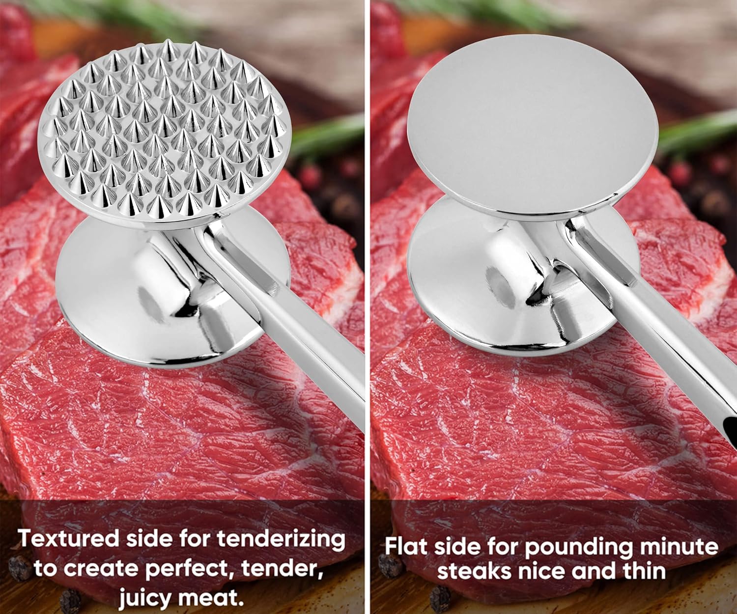Meat Tenderizer Hammer Tool Mallet Pounder for Kitchen Tenderizing Steak Beef Poultry,Heavy Duty Dual-Sided Tenderiser with Soft Grip Handle - Multifunctional Beater for Chicken,Fish, Baking - Image 3