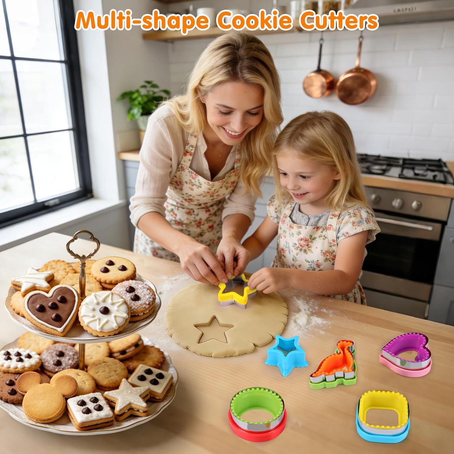 Sandwich Cutter and Sealer Set 4 Pcs Bread Decruster Sandwich Cutter Pancake Maker Heart Square Circle Dinosaur Shape DIY Cookie Cutters Gift for Kids Adult Boys Girls - Image 2