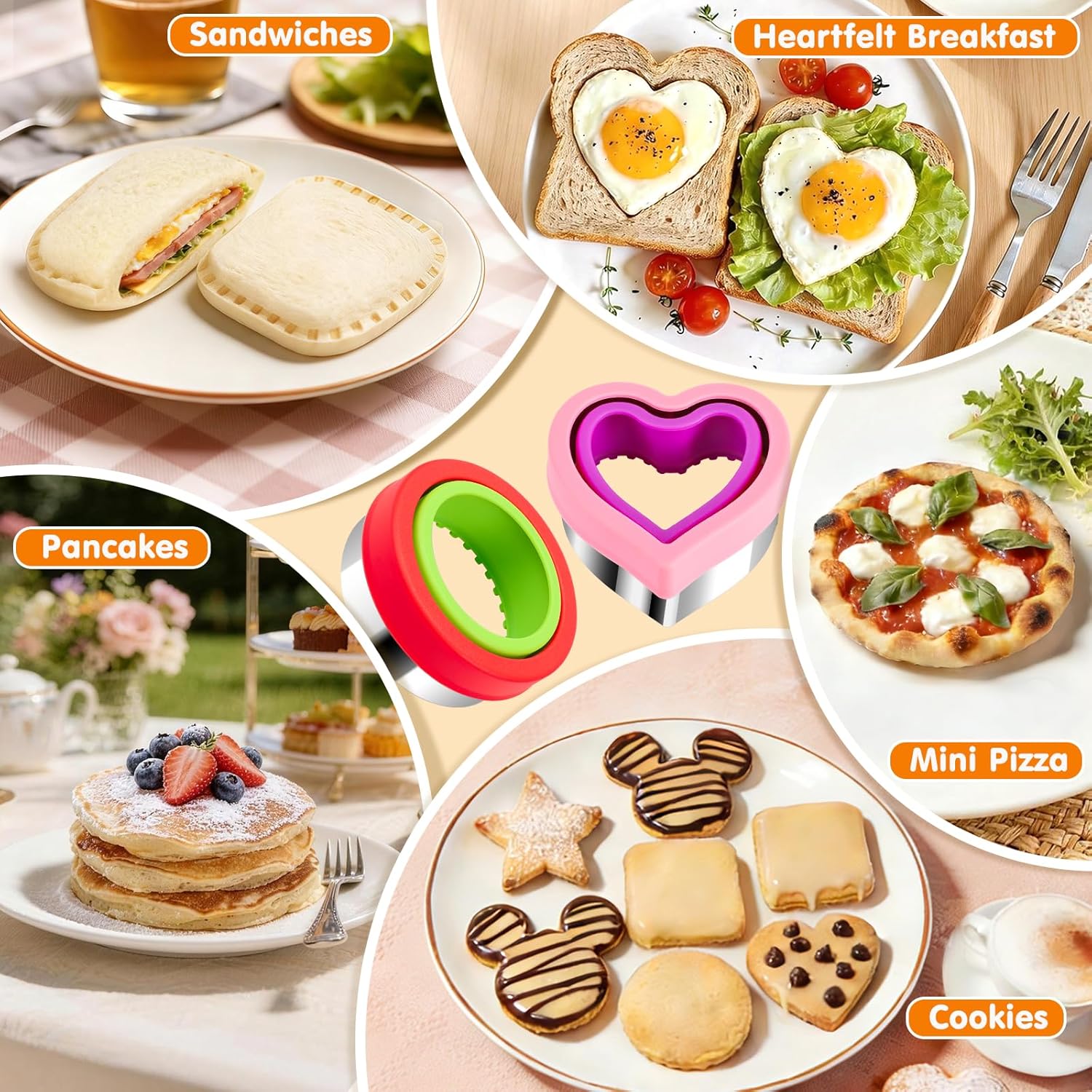 Sandwich Cutter and Sealer Set 4 Pcs Bread Decruster Sandwich Cutter Pancake Maker Heart Square Circle Dinosaur Shape DIY Cookie Cutters Gift for Kids Adult Boys Girls - Image 4