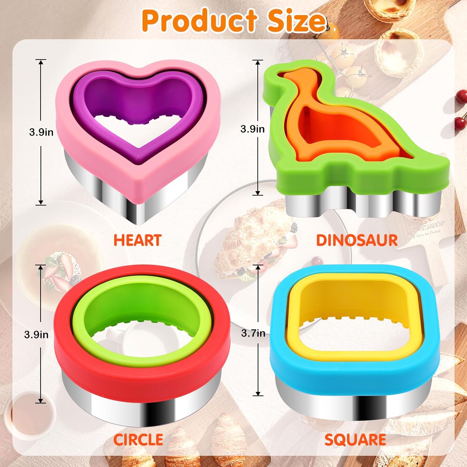 Sandwich Cutter and Sealer Set 4 Pcs Bread Decruster Sandwich Cutter Pancake Maker Heart Square Circle Dinosaur Shape DIY Cookie Cutters Gift for Kids Adult Boys Girls - Image 7
