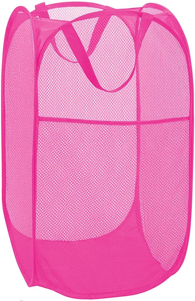 Deluxe Strong Mesh Pop up Laundry Hamper Basket with Side Pocket for Laundry Room, Bathroom, Kids Room, College Dorm or Travel Blush - Image 1