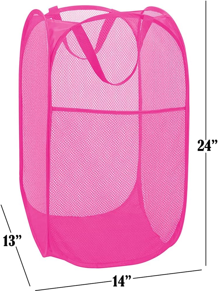 Deluxe Strong Mesh Pop up Laundry Hamper Basket with Side Pocket for Laundry Room, Bathroom, Kids Room, College Dorm or Travel Blush - Image 2
