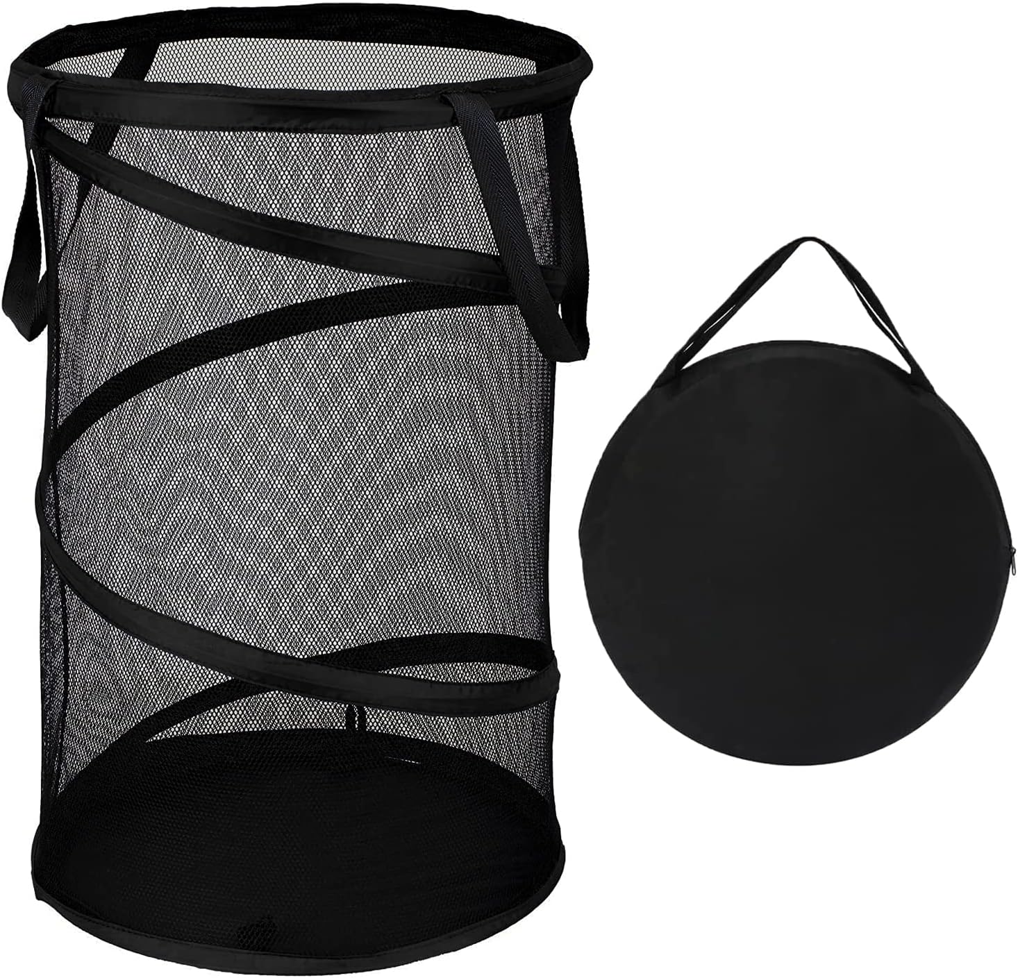 Collapsible Laundry Basket Foldable Mesh Pop Up Hamper with Handles for Laundry Room, Bathroom, Kids Room, College Dorm, Travel, Storage Organizer Black - Image 1