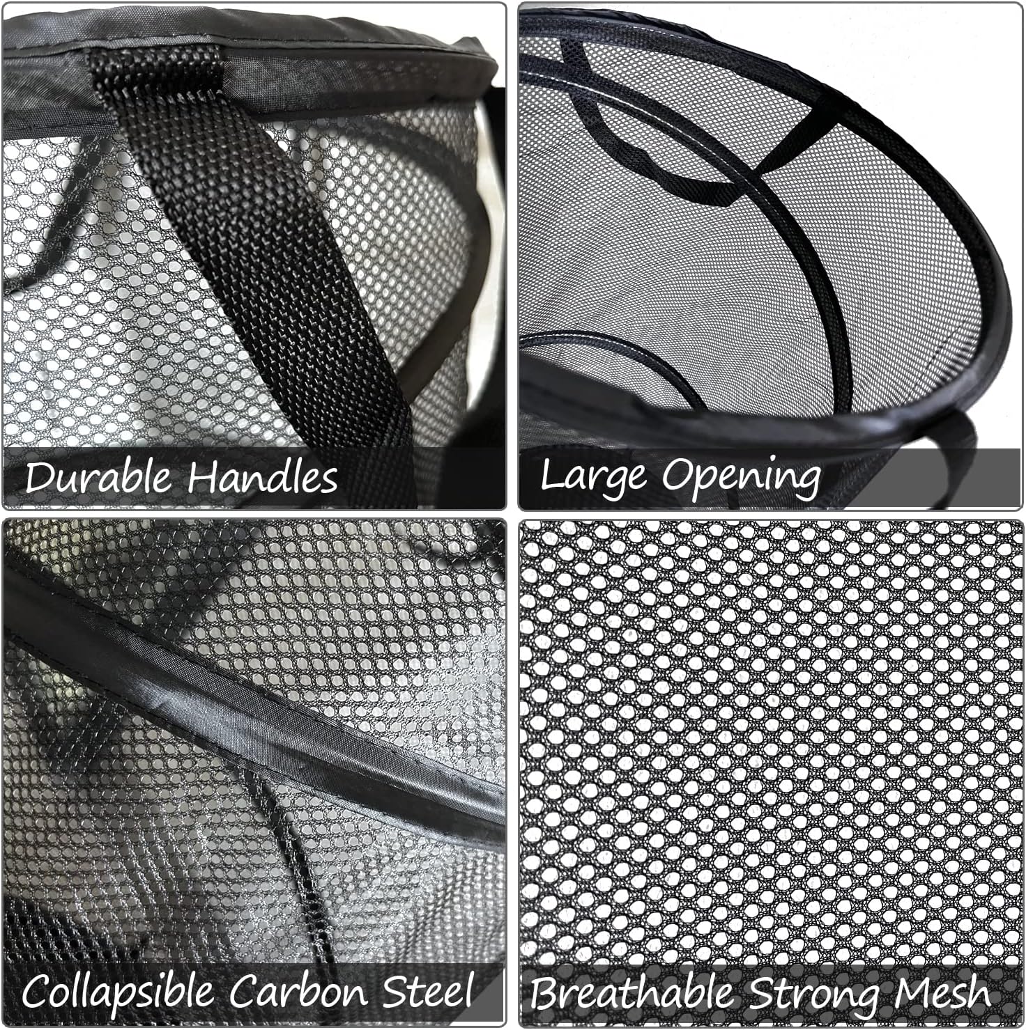 Collapsible Laundry Basket Foldable Mesh Pop Up Hamper with Handles for Laundry Room, Bathroom, Kids Room, College Dorm, Travel, Storage Organizer Black - Image 4