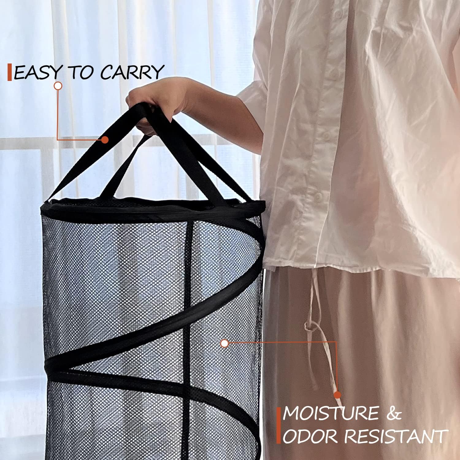 Collapsible Laundry Basket Foldable Mesh Pop Up Hamper with Handles for Laundry Room, Bathroom, Kids Room, College Dorm, Travel, Storage Organizer Black - Image 5