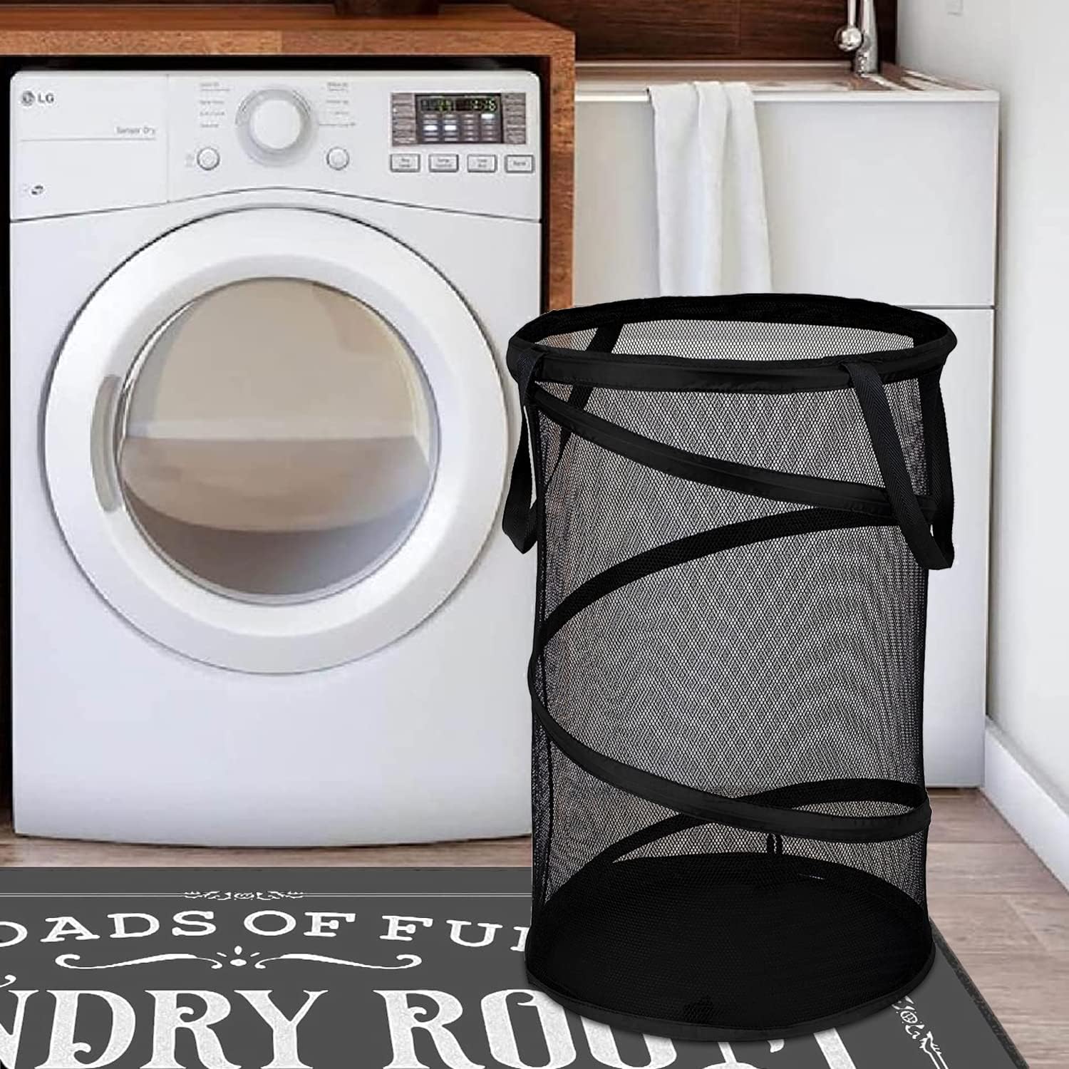 Collapsible Laundry Basket Foldable Mesh Pop Up Hamper with Handles for Laundry Room, Bathroom, Kids Room, College Dorm, Travel, Storage Organizer Black - Image 6