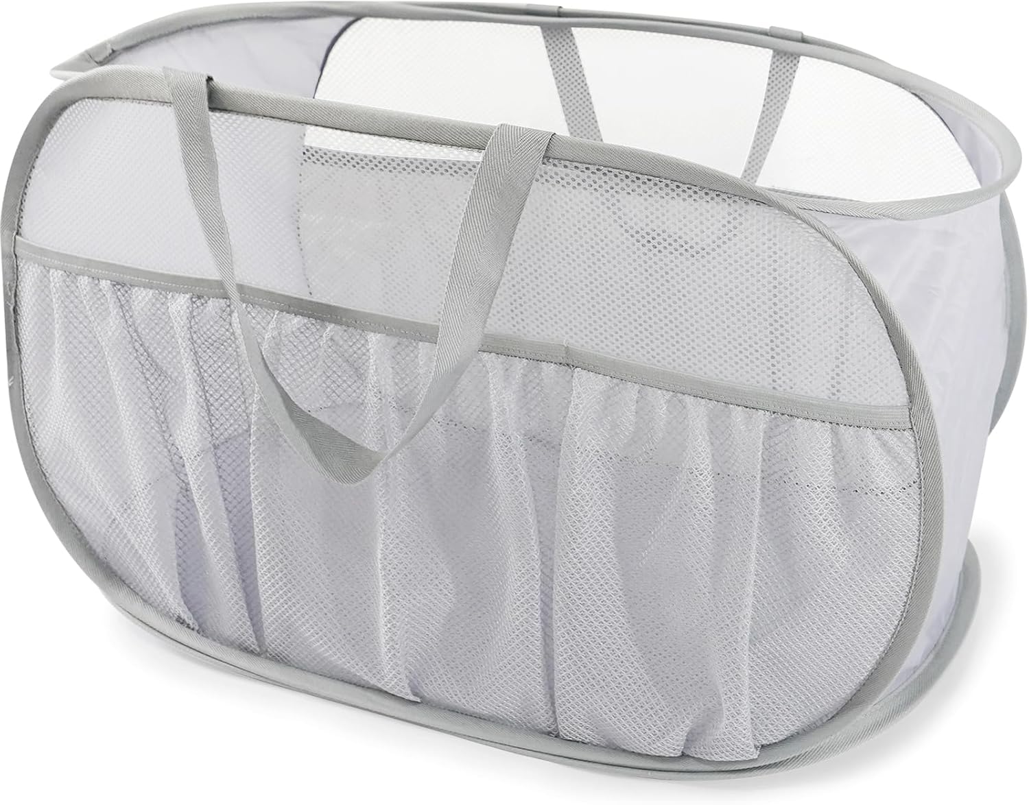 Collapsible Laundry Baskets, Upgrade Pop Up Laundry Hamper with Convenient Bags, Foldable Laundry Basket Mesh Light Weight, Easy to Carry Clothes Hampers for Laundry, Dorm, Toys, Travel Grey - Image 1