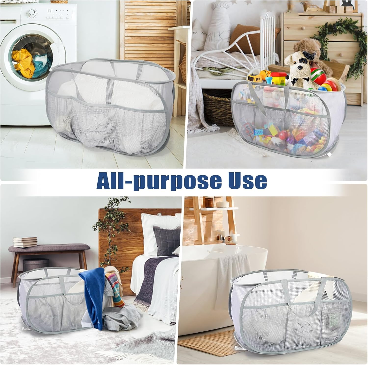 Collapsible Laundry Baskets, Upgrade Pop Up Laundry Hamper with Convenient Bags, Foldable Laundry Basket Mesh Light Weight, Easy to Carry Clothes Hampers for Laundry, Dorm, Toys, Travel Grey - Image 7