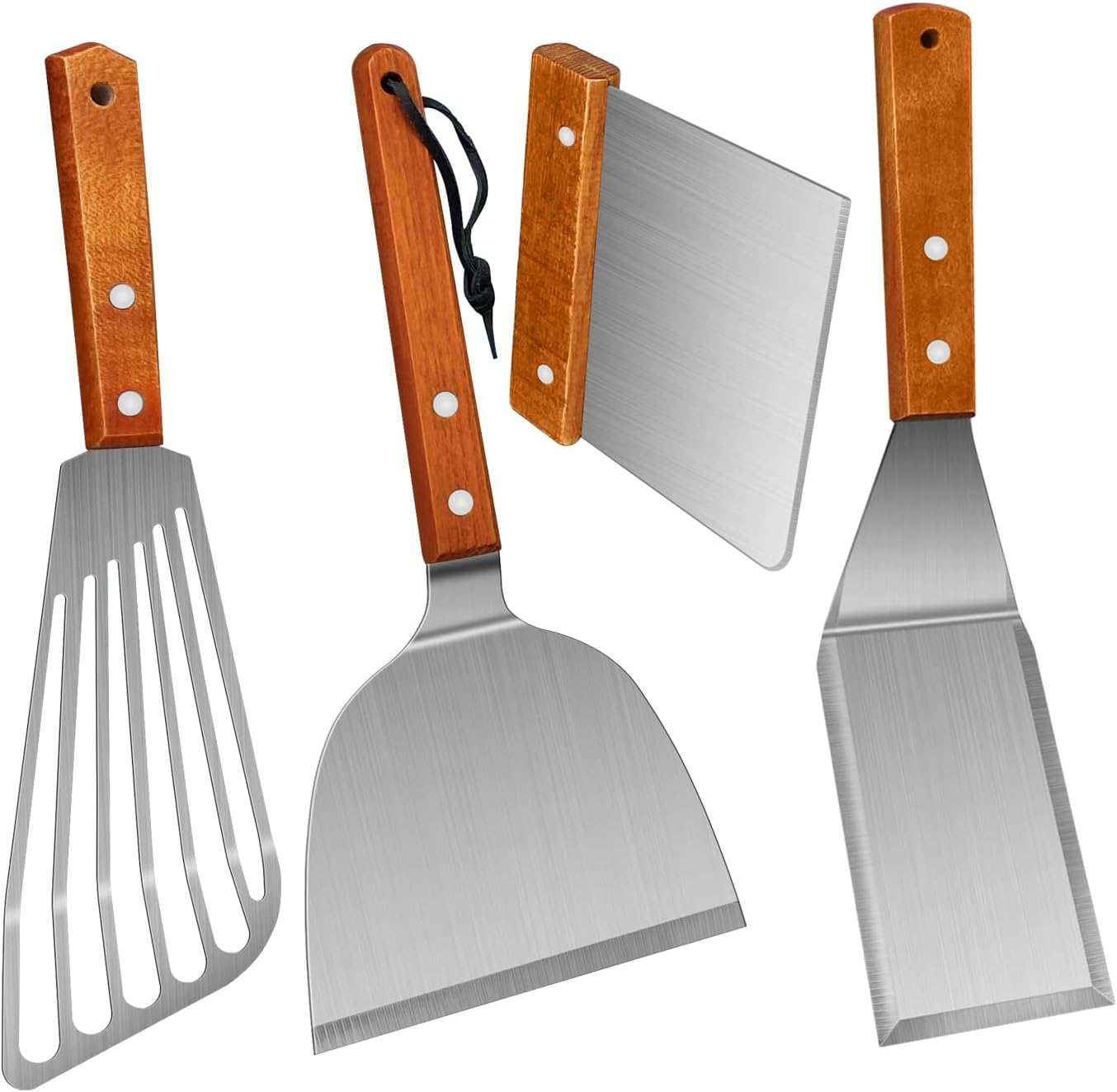 Spatula, Metal Spatulas Set, Stainless Steel Spatula, Fish Spatula Turner Cooking BBQ Grill Griddle Spatula, Metal Spatula for Cast Iron Skillet, Small Wide Kitchen Spatulas with Wood Handle - Image 1
