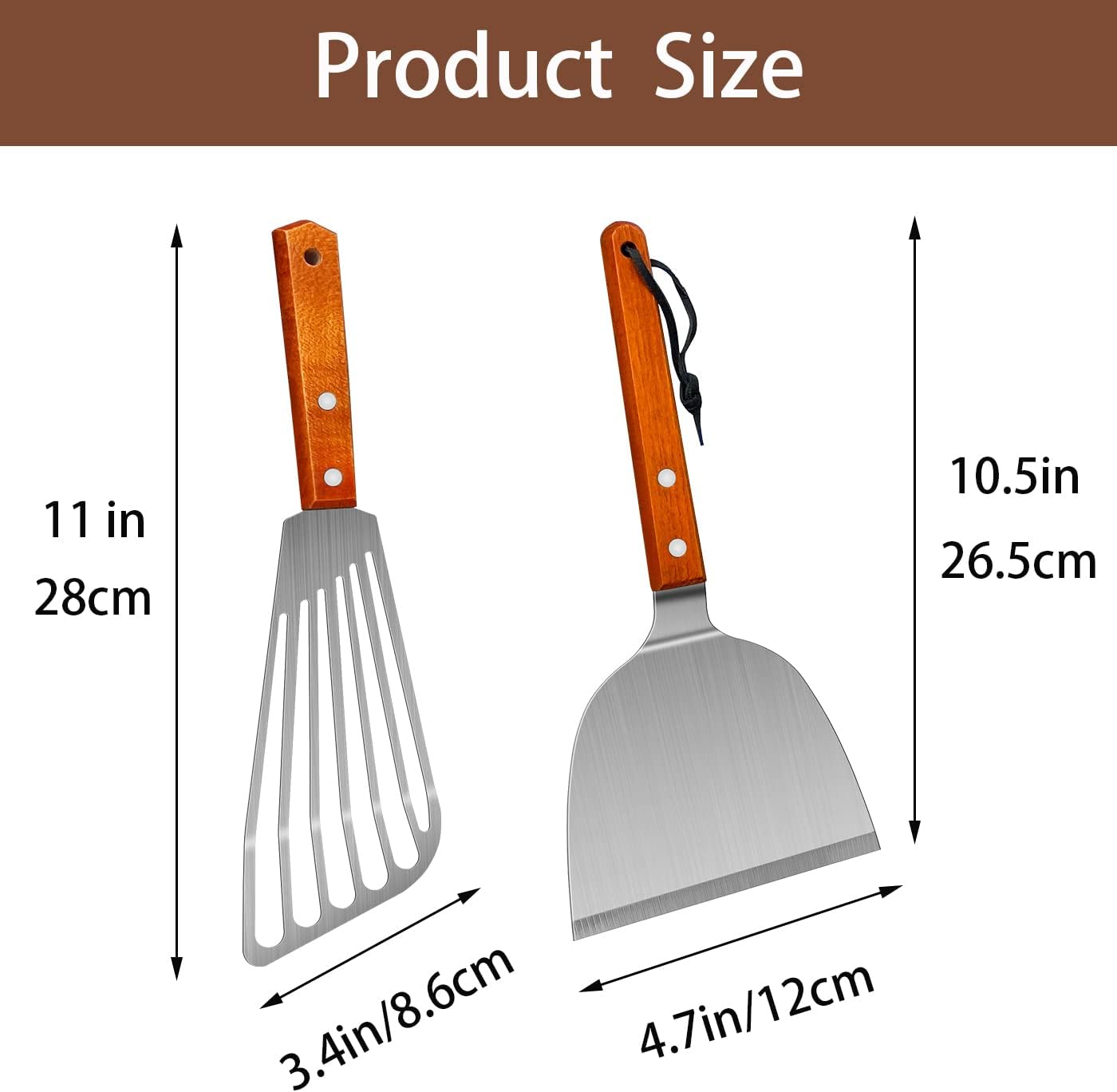 Spatula, Metal Spatulas Set, Stainless Steel Spatula, Fish Spatula Turner Cooking BBQ Grill Griddle Spatula, Metal Spatula for Cast Iron Skillet, Small Wide Kitchen Spatulas with Wood Handle - Image 6