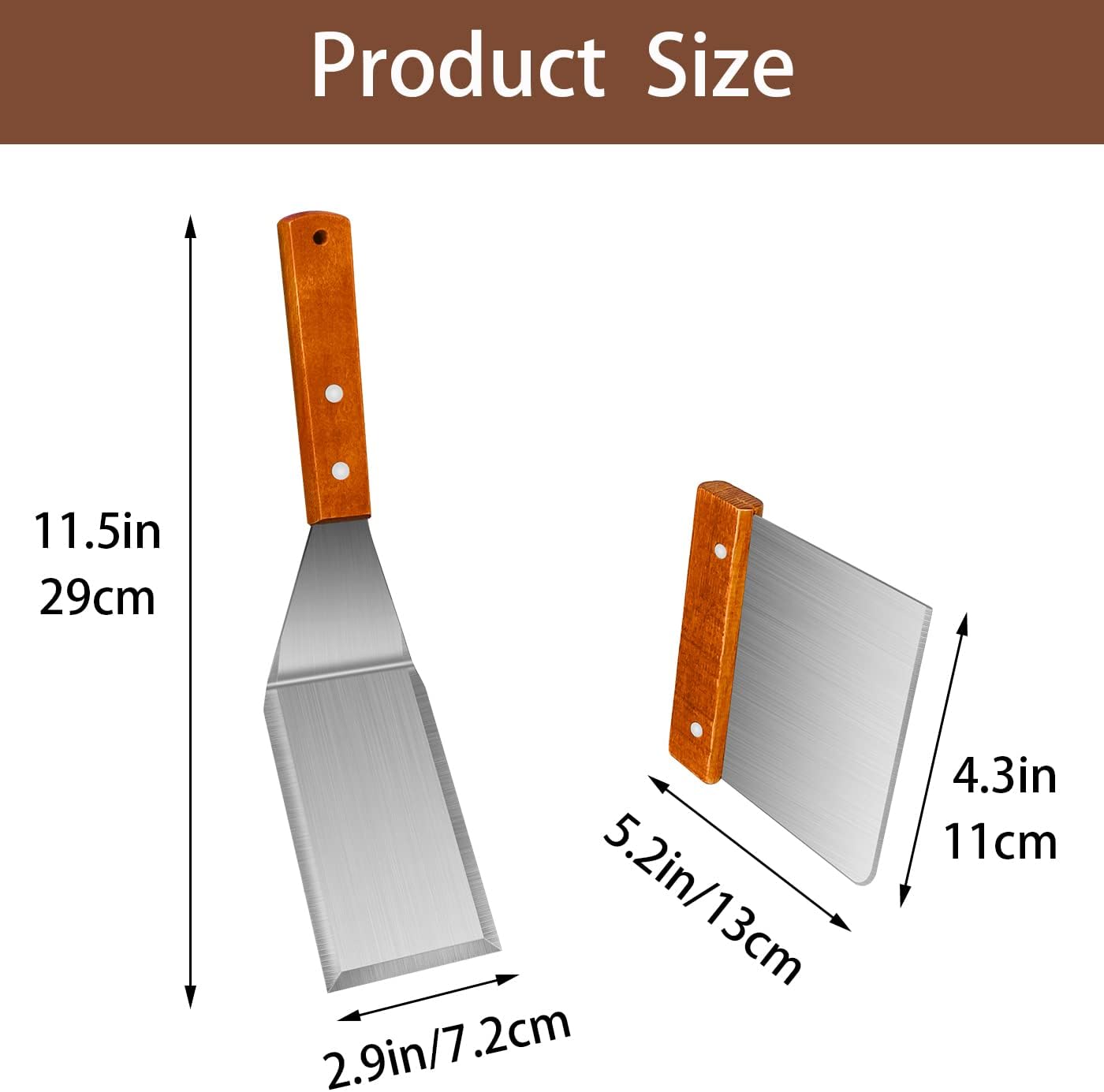 Spatula, Metal Spatulas Set, Stainless Steel Spatula, Fish Spatula Turner Cooking BBQ Grill Griddle Spatula, Metal Spatula for Cast Iron Skillet, Small Wide Kitchen Spatulas with Wood Handle - Image 7