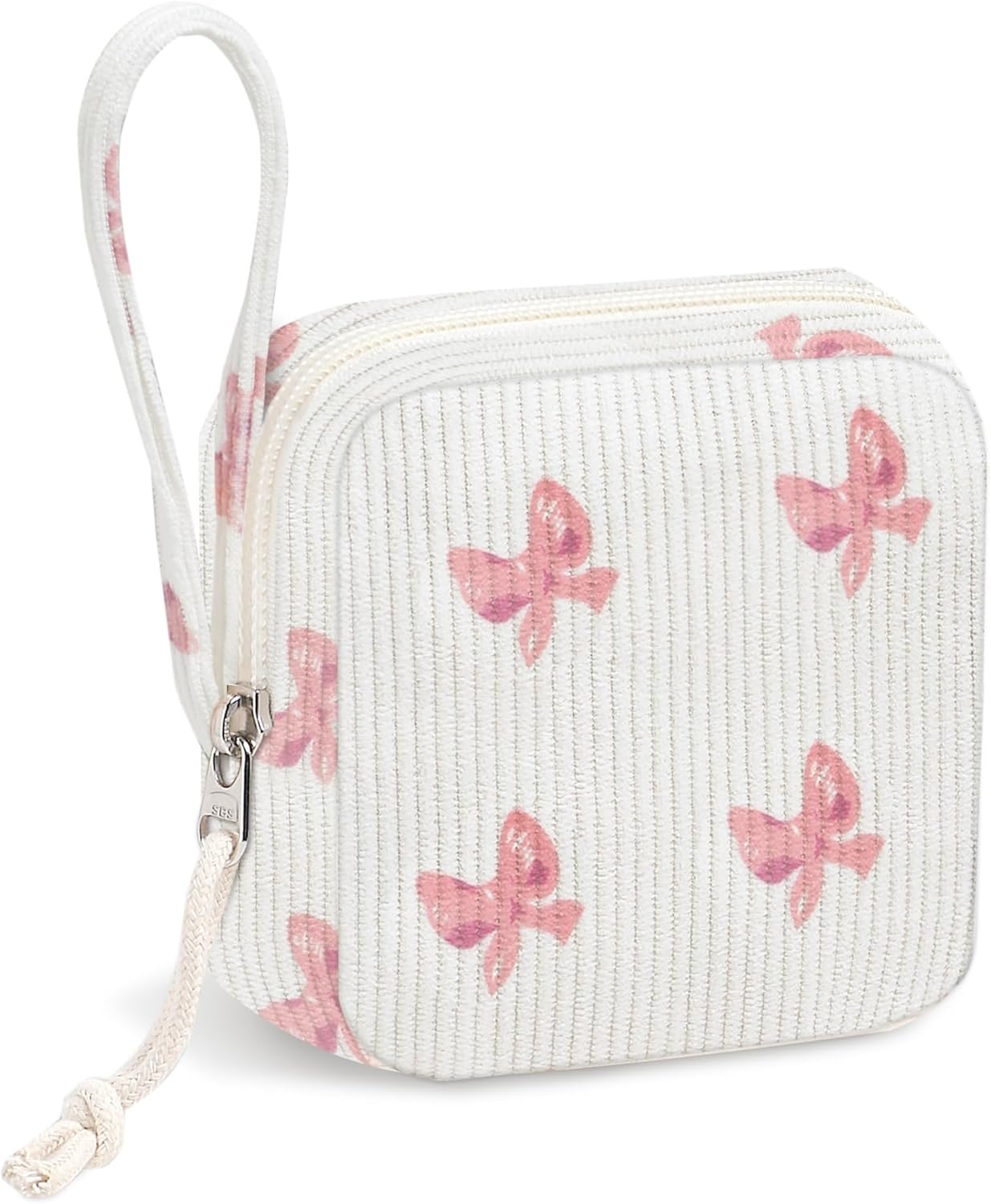 Small Makeup Bag | Discreet Period Bag Pad Pouch for Purse| Sanitary Napkin Storage & Tampon Holder for Travel(Bow pink) - Image 1