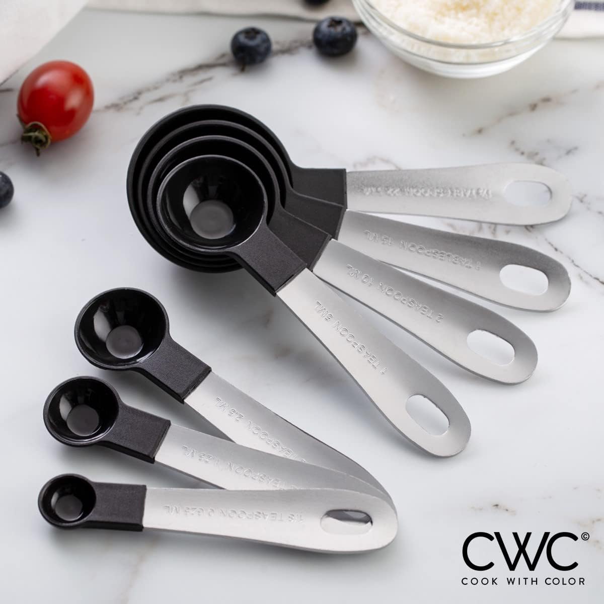 Measuring Cups Set and Measuring Spoon Set, Stainless Steel Handles, Nesting Kitchen Measuring Set, Liquid Measuring Cup Set, 12 PC Stainless Steel, Black - Image 7