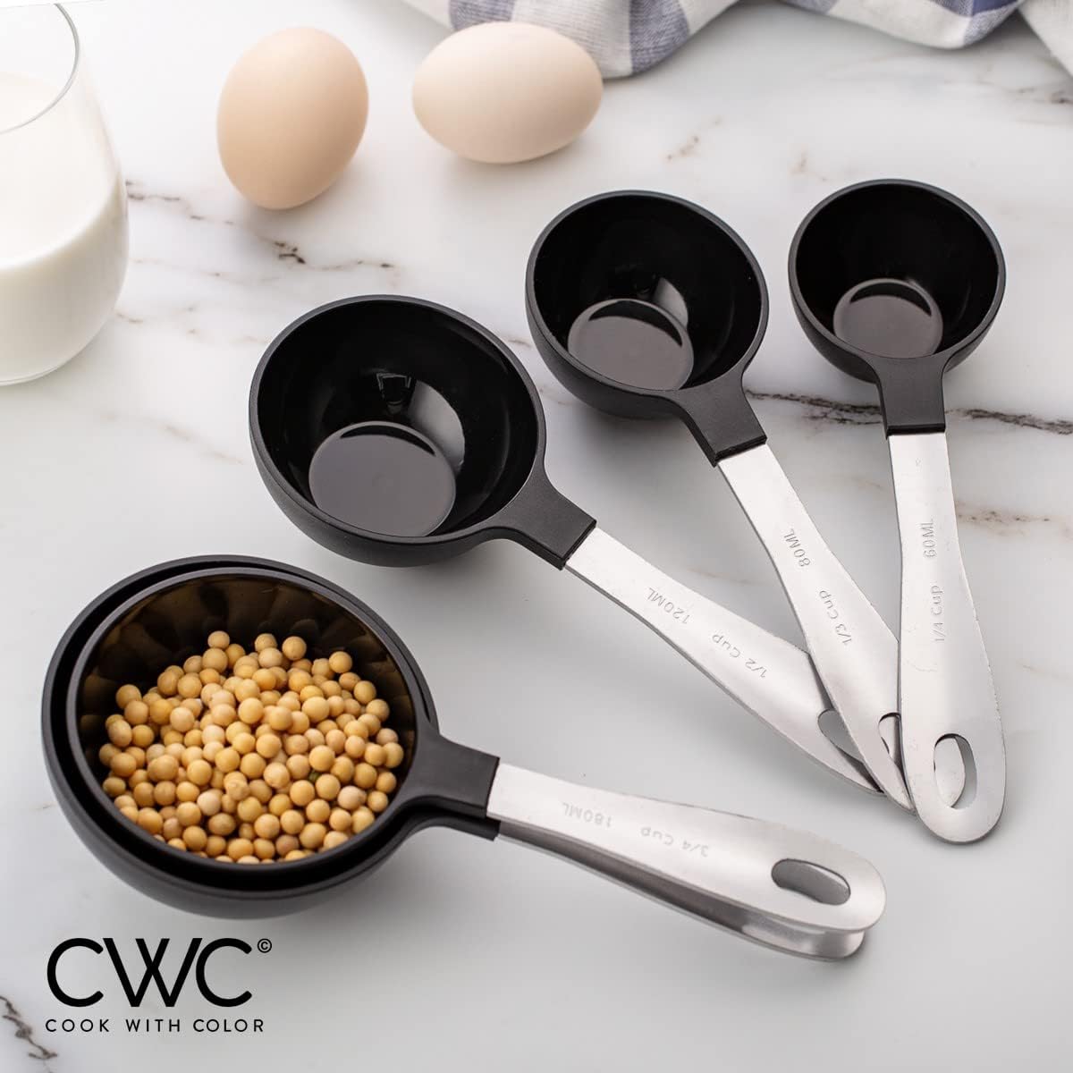 Measuring Cups Set and Measuring Spoon Set, Stainless Steel Handles, Nesting Kitchen Measuring Set, Liquid Measuring Cup Set, 12 PC Stainless Steel, Black - Image 8