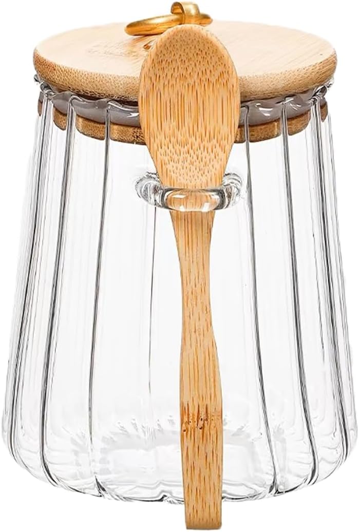 Sugar Bowls Sugar Container 25.36 FL OZ Glass Coffee Canister Airtight Food Storage Jar with Lid and Spoon Candy Jar Coffee Bar Accessories Storage Beans Powder (Conical) - Image 1