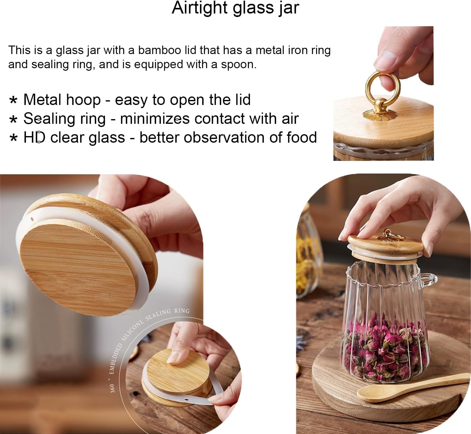 Sugar Bowls Sugar Container 25.36 FL OZ Glass Coffee Canister Airtight Food Storage Jar with Lid and Spoon Candy Jar Coffee Bar Accessories Storage Beans Powder (Conical) - Image 5