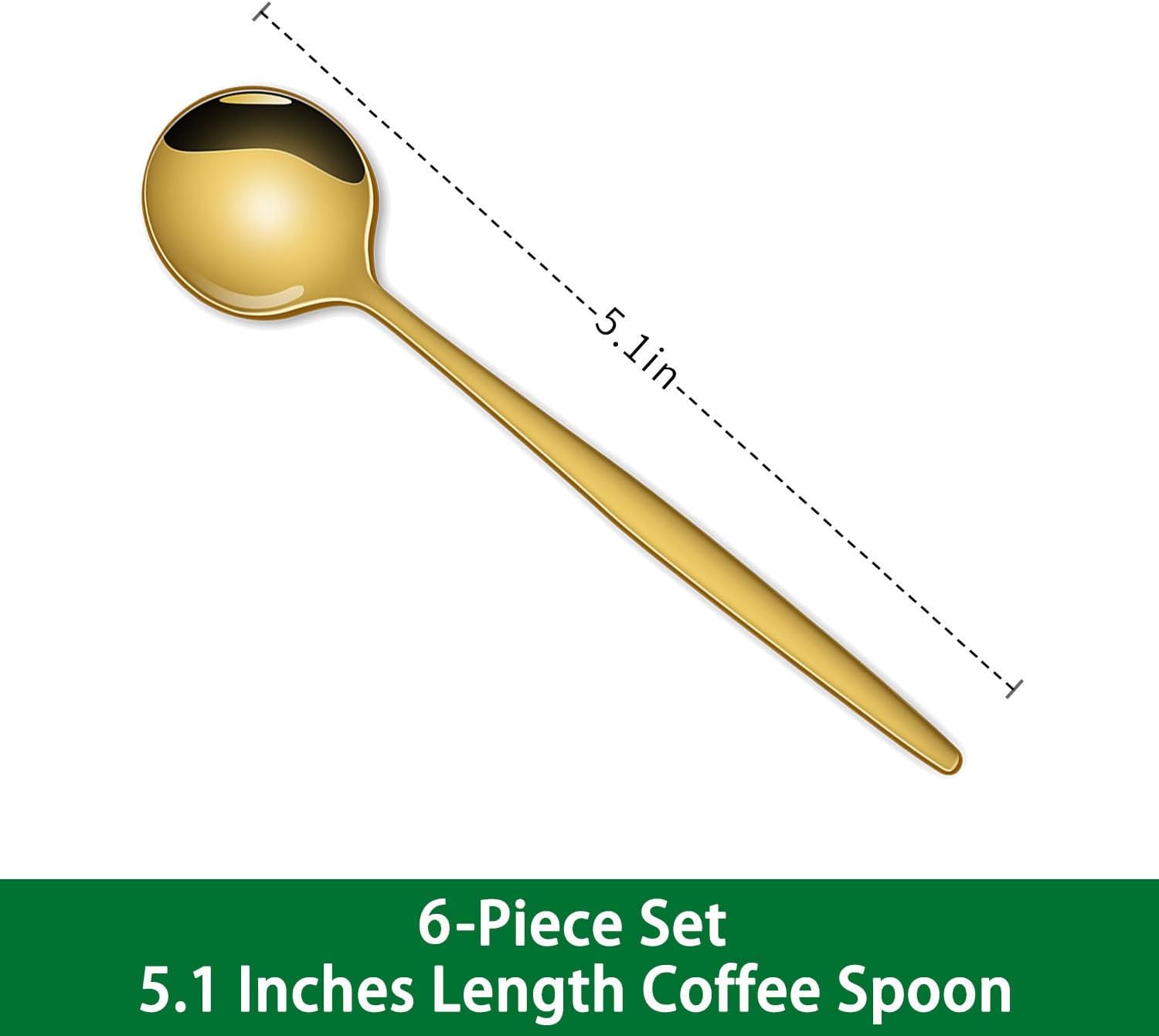 5.1 Inch Coffee & Tea Spoon,6 Pieces Gold Stainless Steel Teaspoon,Mini Spoons For Dessert And Coffee,Durable Demitasse Coffee Spoons For Dessert - Image 2