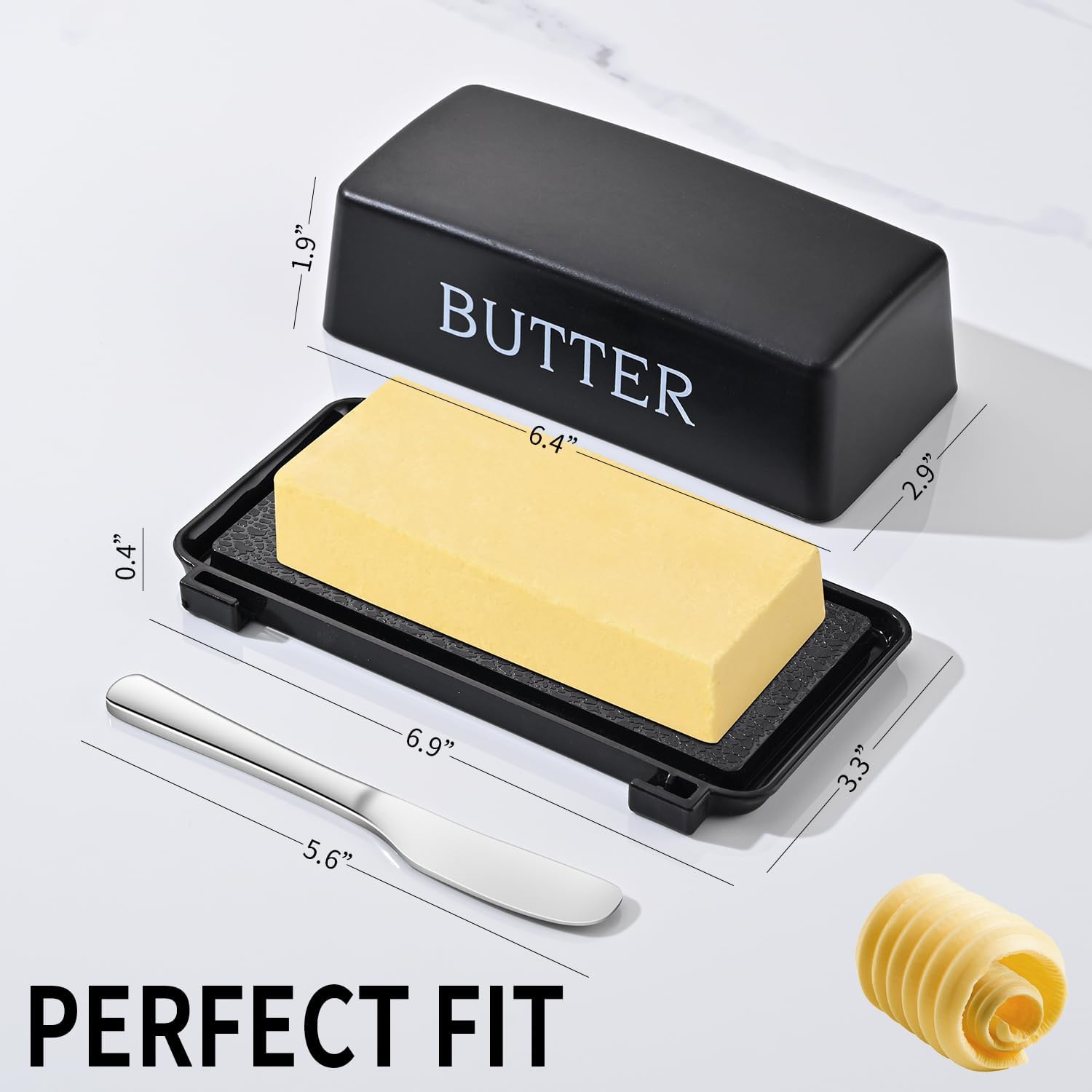 Butter Dish With Cover And Knife,Food Grade Plastic Butter Holder With Lid For Countertop,Black Dishwasher Safe Butter Storage Container - Image 2