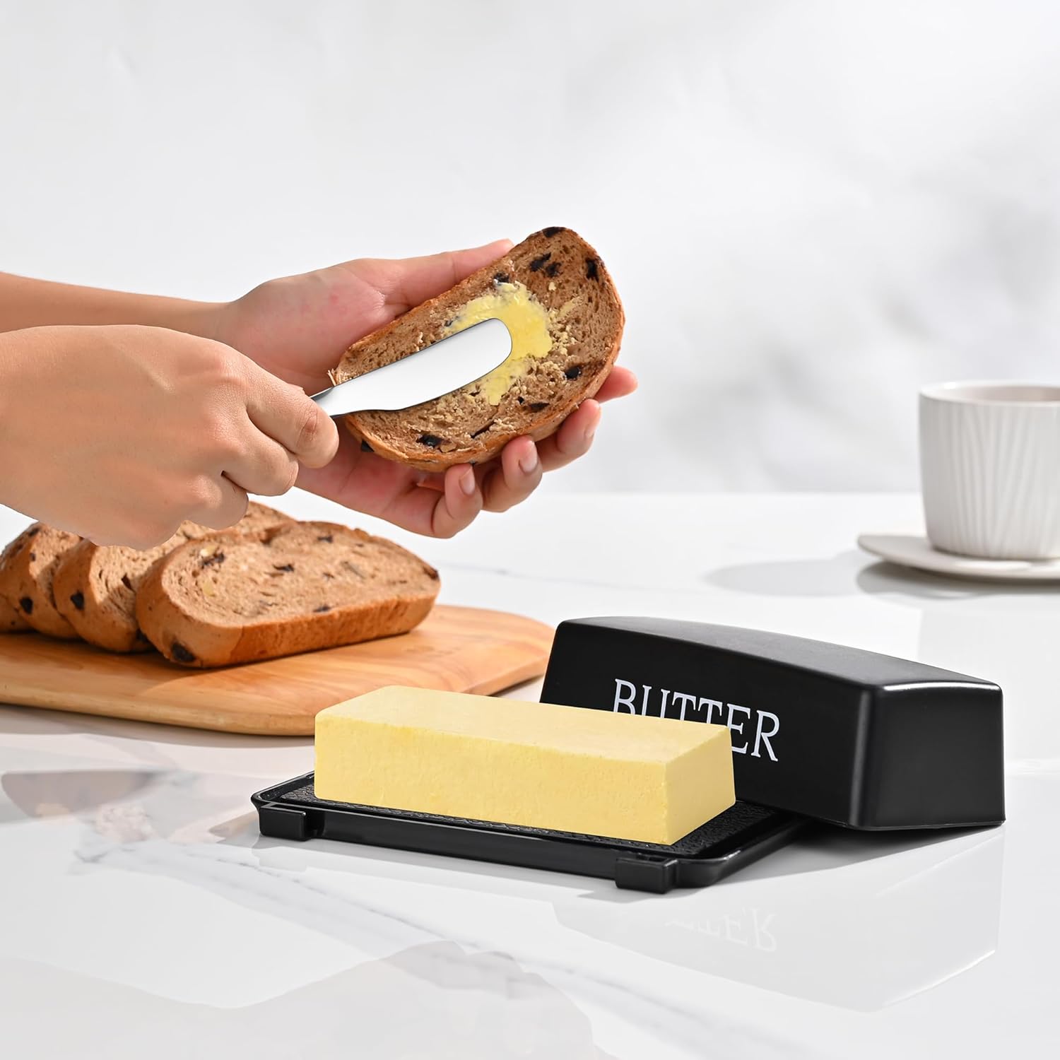 Butter Dish With Cover And Knife,Food Grade Plastic Butter Holder With Lid For Countertop,Black Dishwasher Safe Butter Storage Container - Image 6