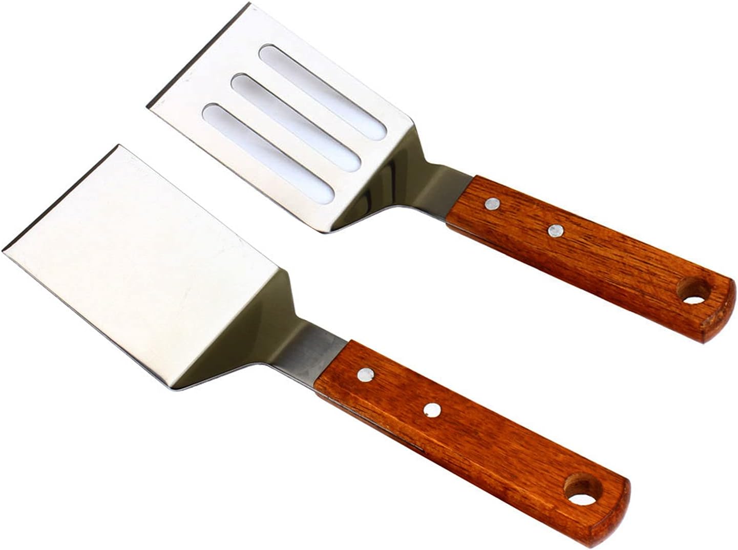 2 PCS Metal Spatula for Cast Iron Skillet, Stainless Steel Grill Spatula Slotted Turner Fish with Wood Handle Flat Top Griddle for Cooking BBQ - Image 1