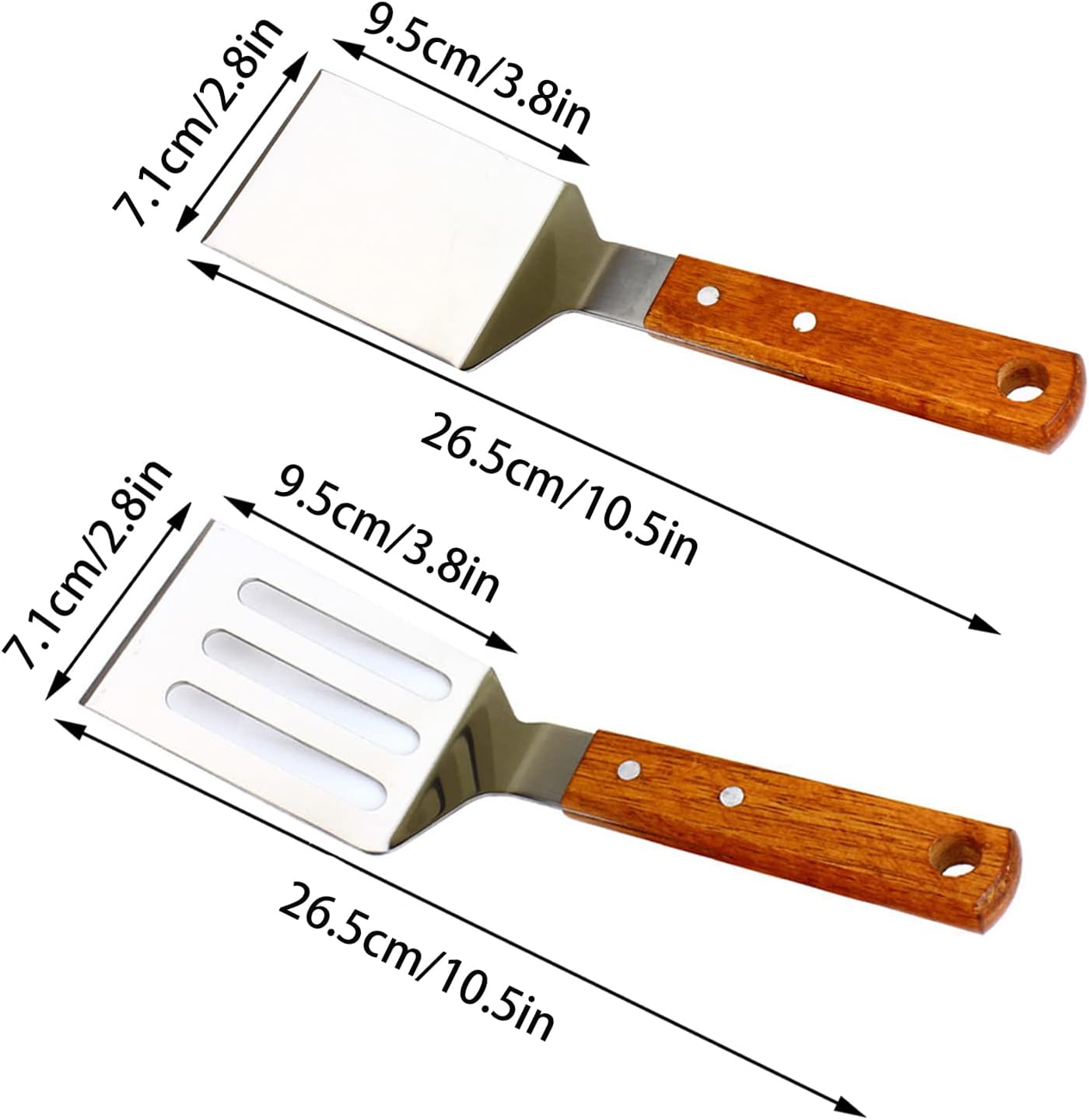 2 PCS Metal Spatula for Cast Iron Skillet, Stainless Steel Grill Spatula Slotted Turner Fish with Wood Handle Flat Top Griddle for Cooking BBQ - Image 5