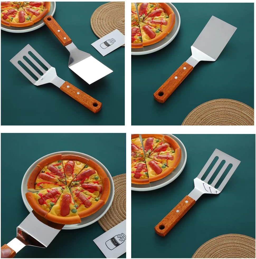 2 PCS Metal Spatula for Cast Iron Skillet, Stainless Steel Grill Spatula Slotted Turner Fish with Wood Handle Flat Top Griddle for Cooking BBQ - Image 6