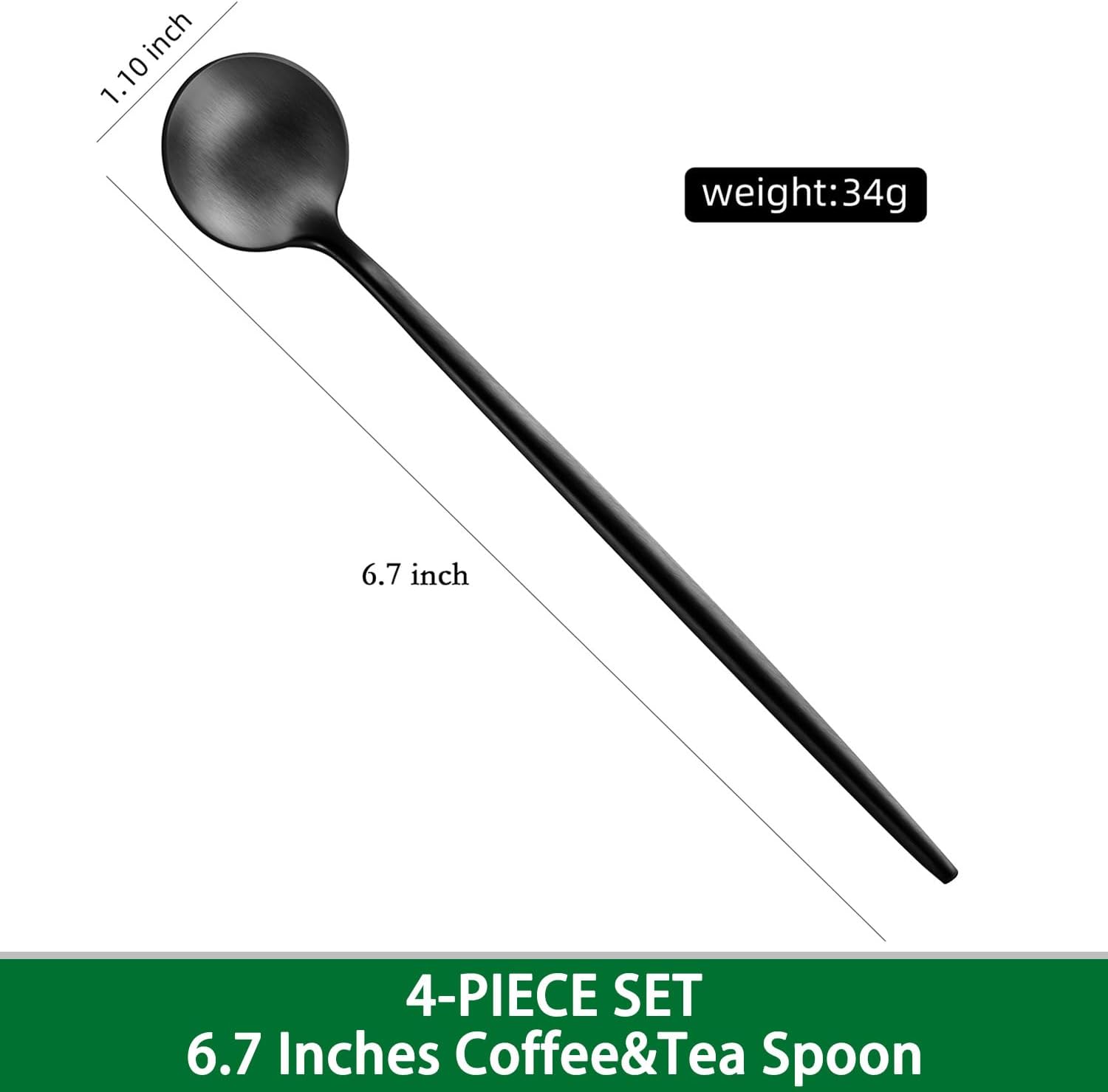 4 PCS 6.7 Inches Satin Black Stainless Steel 18/10 Coffee Spoons,Iced Tea Spoon,Espresso Stirring Spoons,Matte Black SS304 Teaspoons,Dessert Spoon,Long Coffee Spoons accessories - Image 2