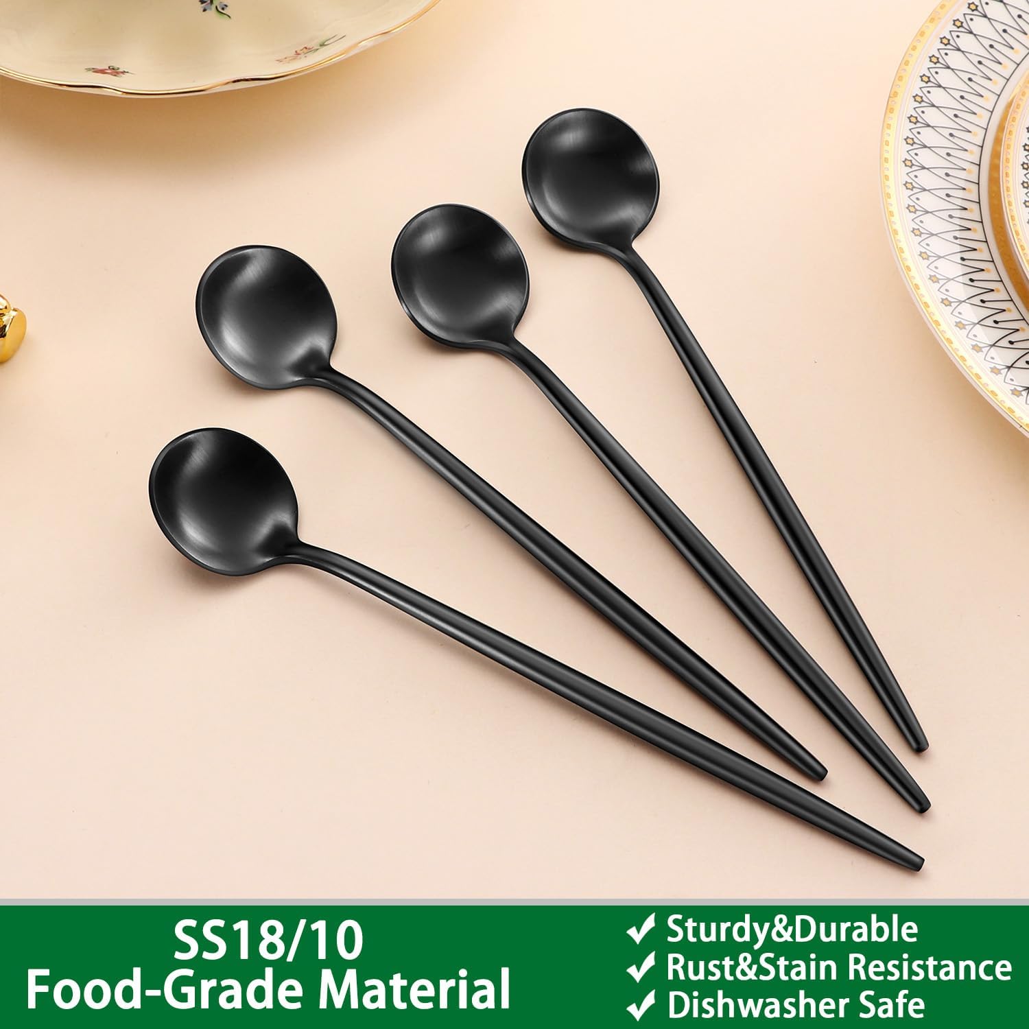 4 PCS 6.7 Inches Satin Black Stainless Steel 18/10 Coffee Spoons,Iced Tea Spoon,Espresso Stirring Spoons,Matte Black SS304 Teaspoons,Dessert Spoon,Long Coffee Spoons accessories - Image 3